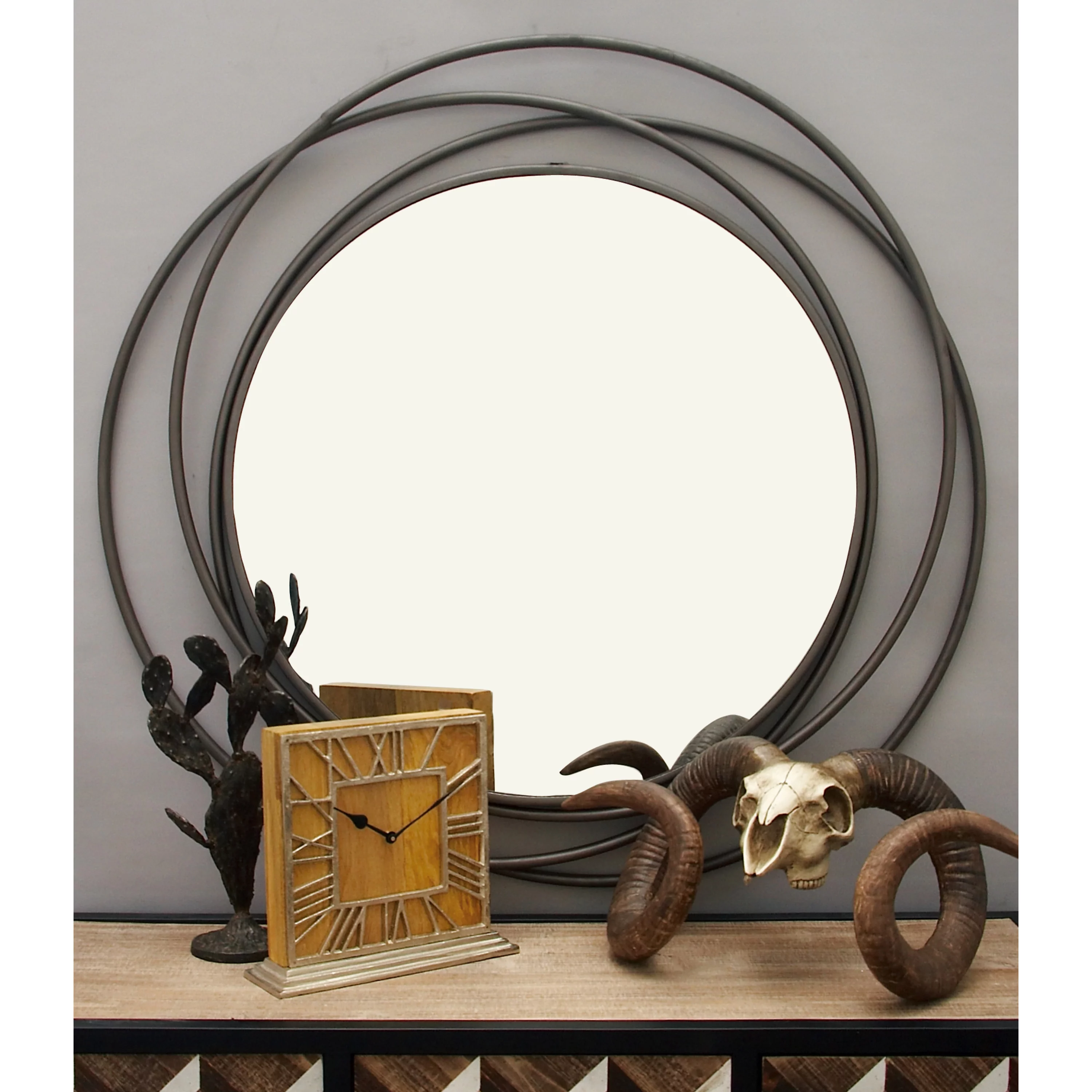 DecMode Gray Modern Metal Wall Mirror with Overlapping Rings Frame, 42