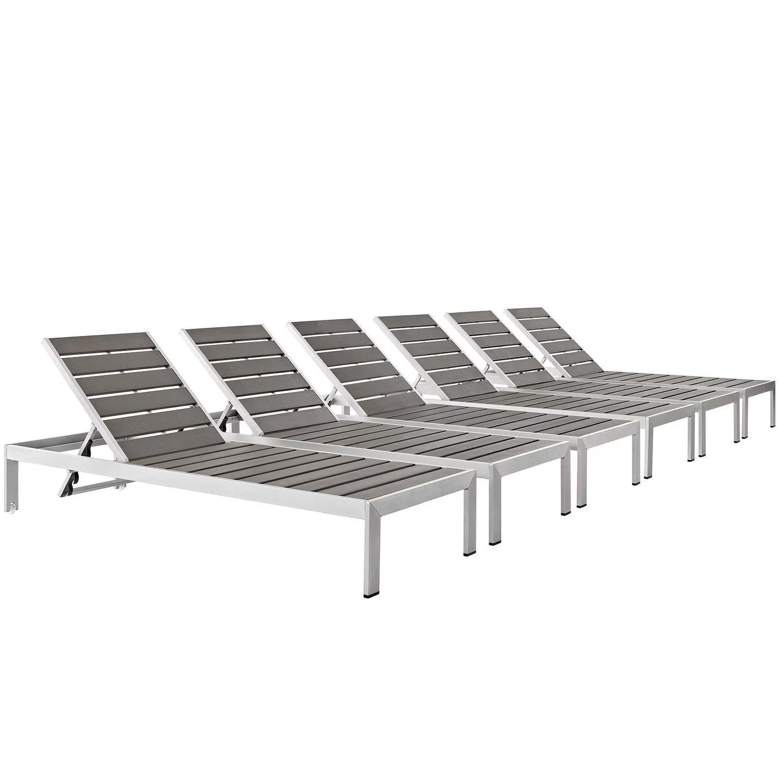 Modway Shore Chaise Outdoor Patio Aluminum Set of 6 in Silver Gray