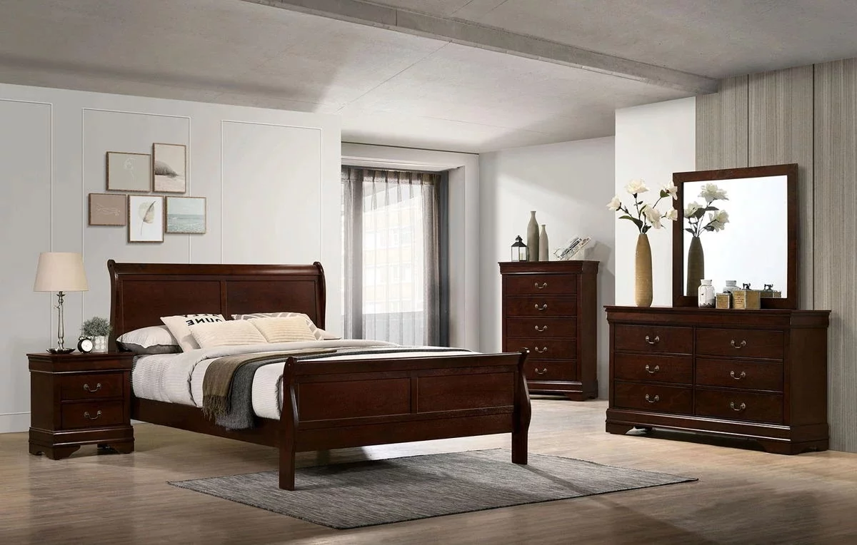 1pc Califonria King Size Bed Cherry Color Solid wood Veneers Headboard Footboard Rails Bedframe Design Panels