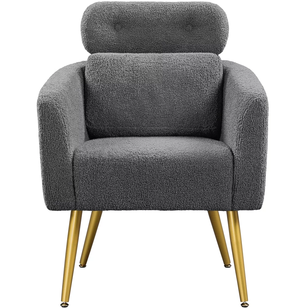 Yaheetech Upholstered Boucle Barrel Accent with Adjustable Headrest,Dark Gray