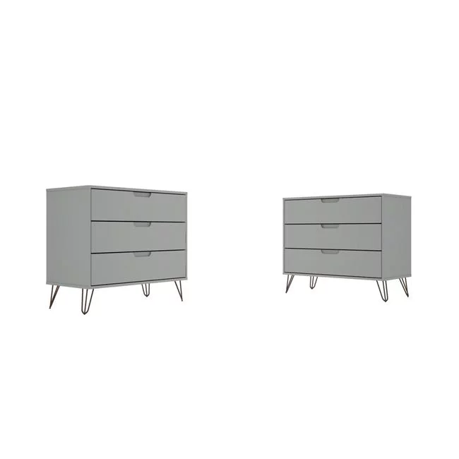 Manhattan Comfort Rockefeller 3-Drawer Off White and Nature Dresser (Set of 2)