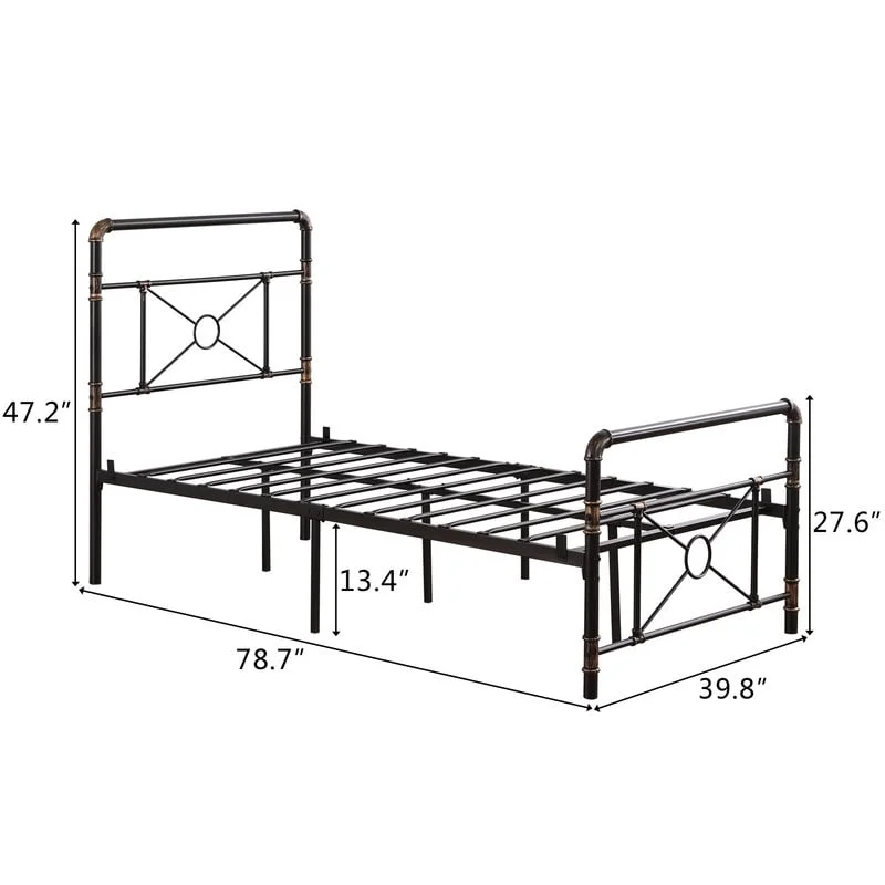 Modern Water Pipe Iron Bed Frame with Cross Design Twin