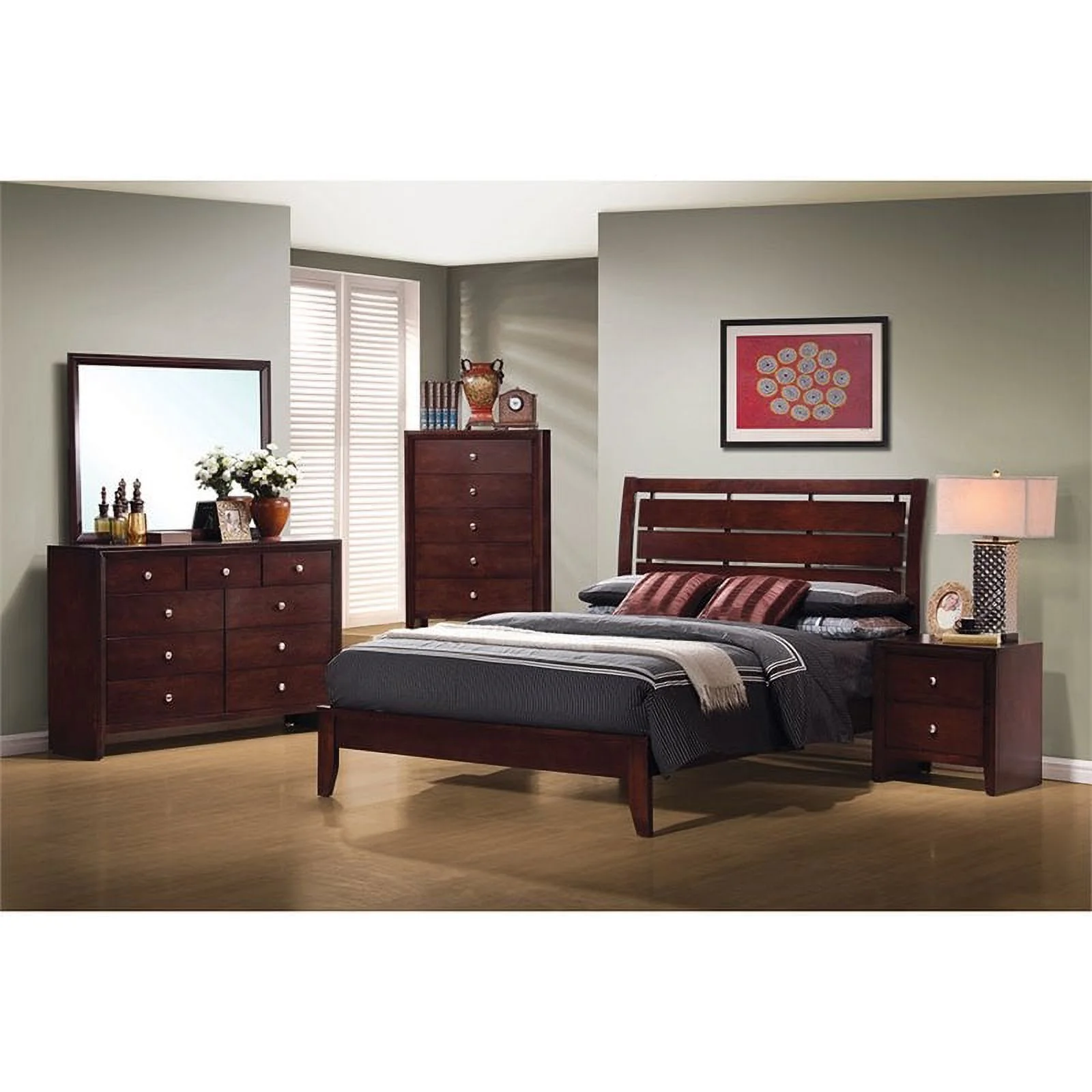 Bowery Hill 9 Drawer Transitional Wood Dresser in Rich Merlot Brown