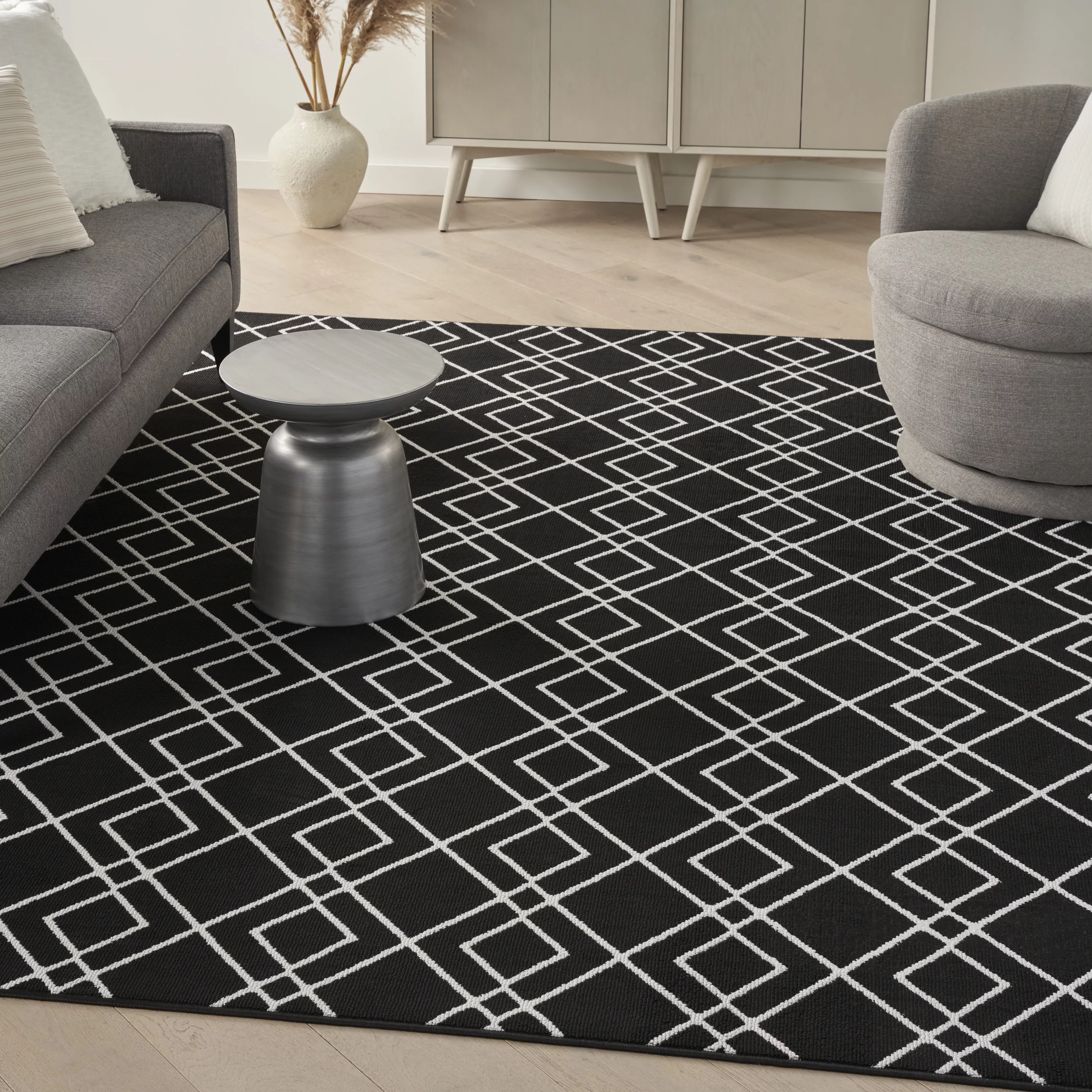 Nourison Modern Lines Geometric Black 8' x 10' Area Rug, (8x10)