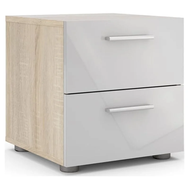 Home Square Contemporary Style 4 Piece Bedroom Set with Two Nightstands, 8 Drawer Double Dresser and 4 Drawer Chest in Oak and White Gloss
