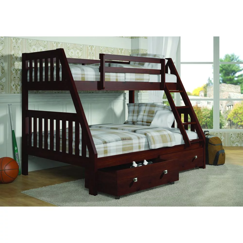 Donco Kids Twin over Full Mission Bunk Bed with Dual Underbed Drawers, Dark Cappuccino