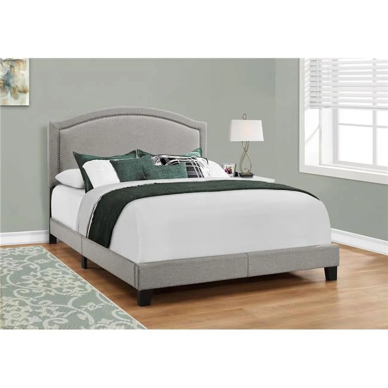 51.5 in. Solid Wood, Linen, MDF & Foam Queen Size Bed with a Chrome Trim