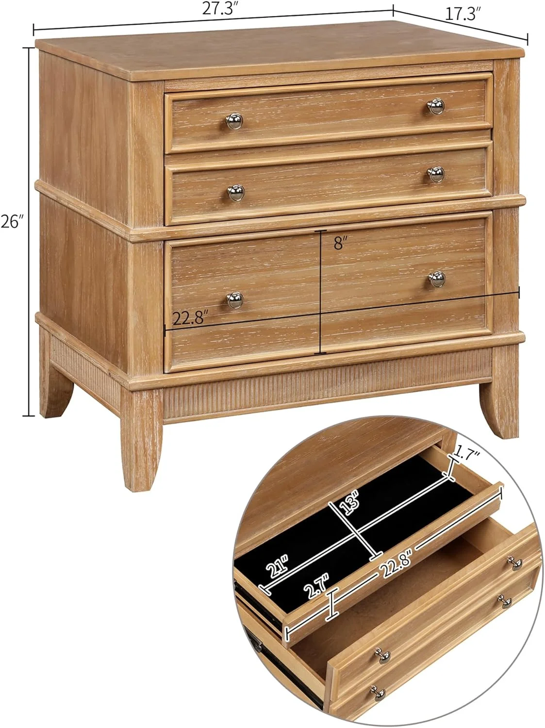 3 Drawers ighsad, Wood Dresser ursery Ches Wih Wide Sorage Space, Side able For Livig Room, Hallway, Eryway(aural)