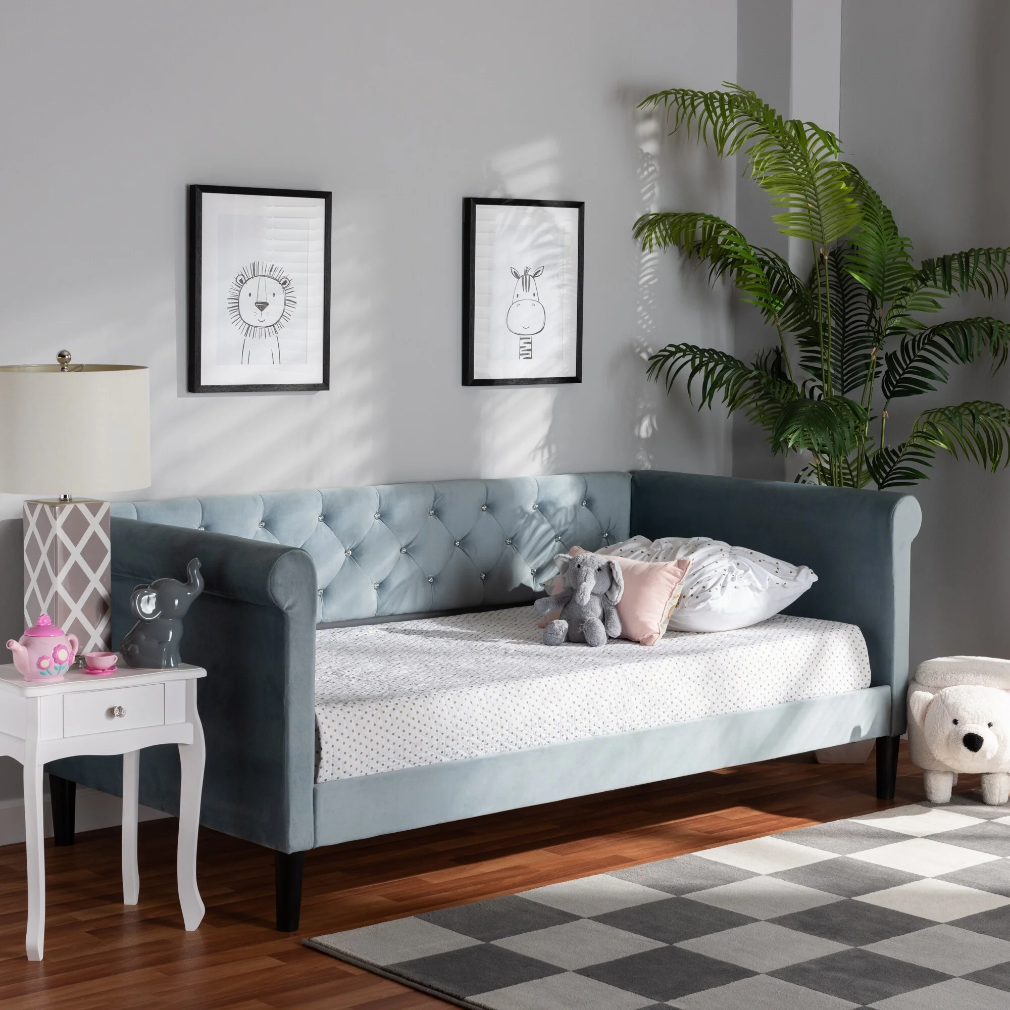 Baxton Studio Cora Modern & Contemporary Light Blue Velvet Upholstered Wood Daybed Twin
