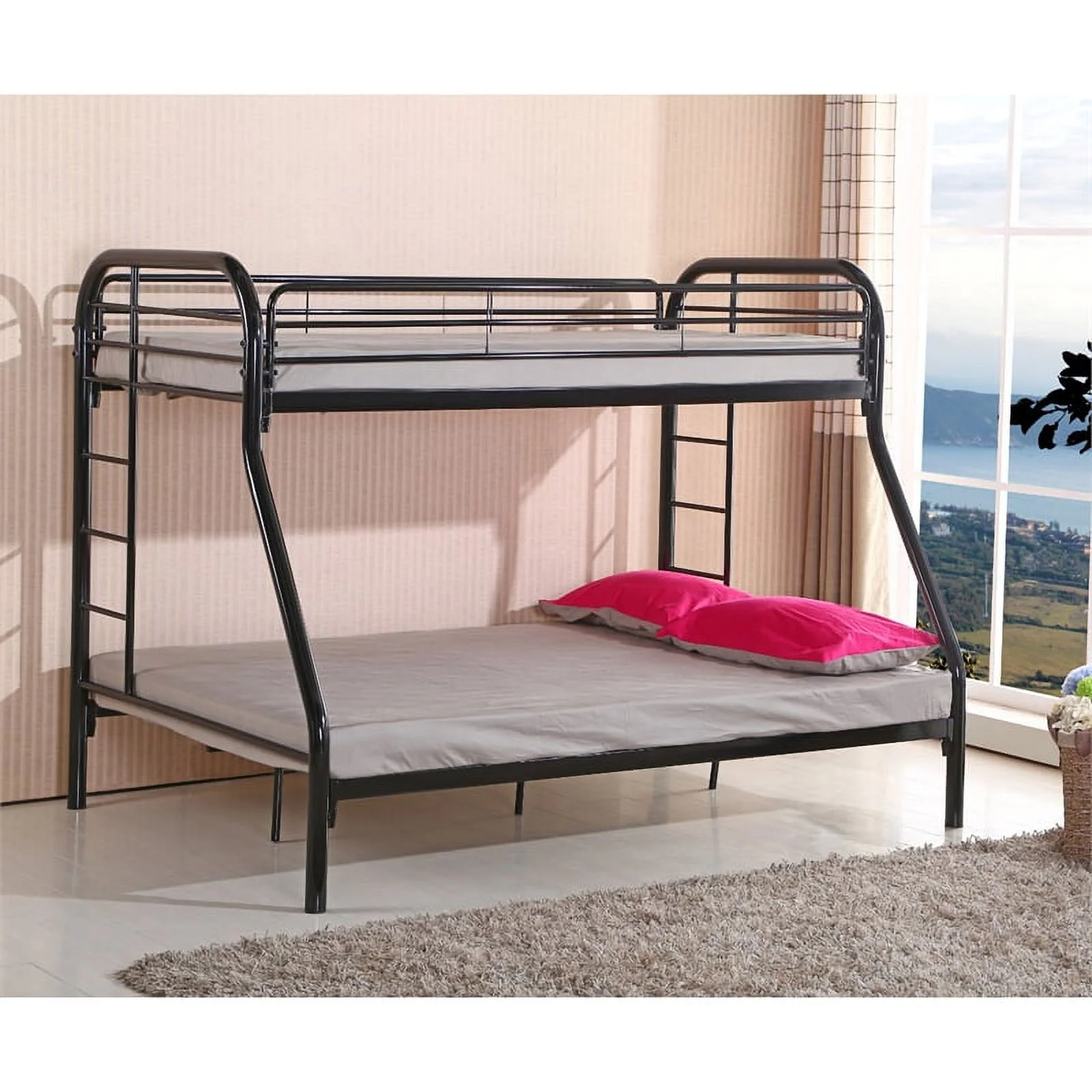 Better Home Products Oasis Twin over Full Metal Bunk Bed in Black