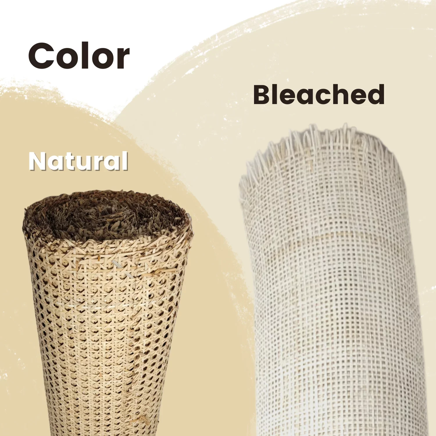 36 Wide Semi-Bleached Rattan Square Cane Webbing Radio Mesh Caning Material For Chairs, Cabinet, Door -Open Weave Wicker Woven Rattan Sheets