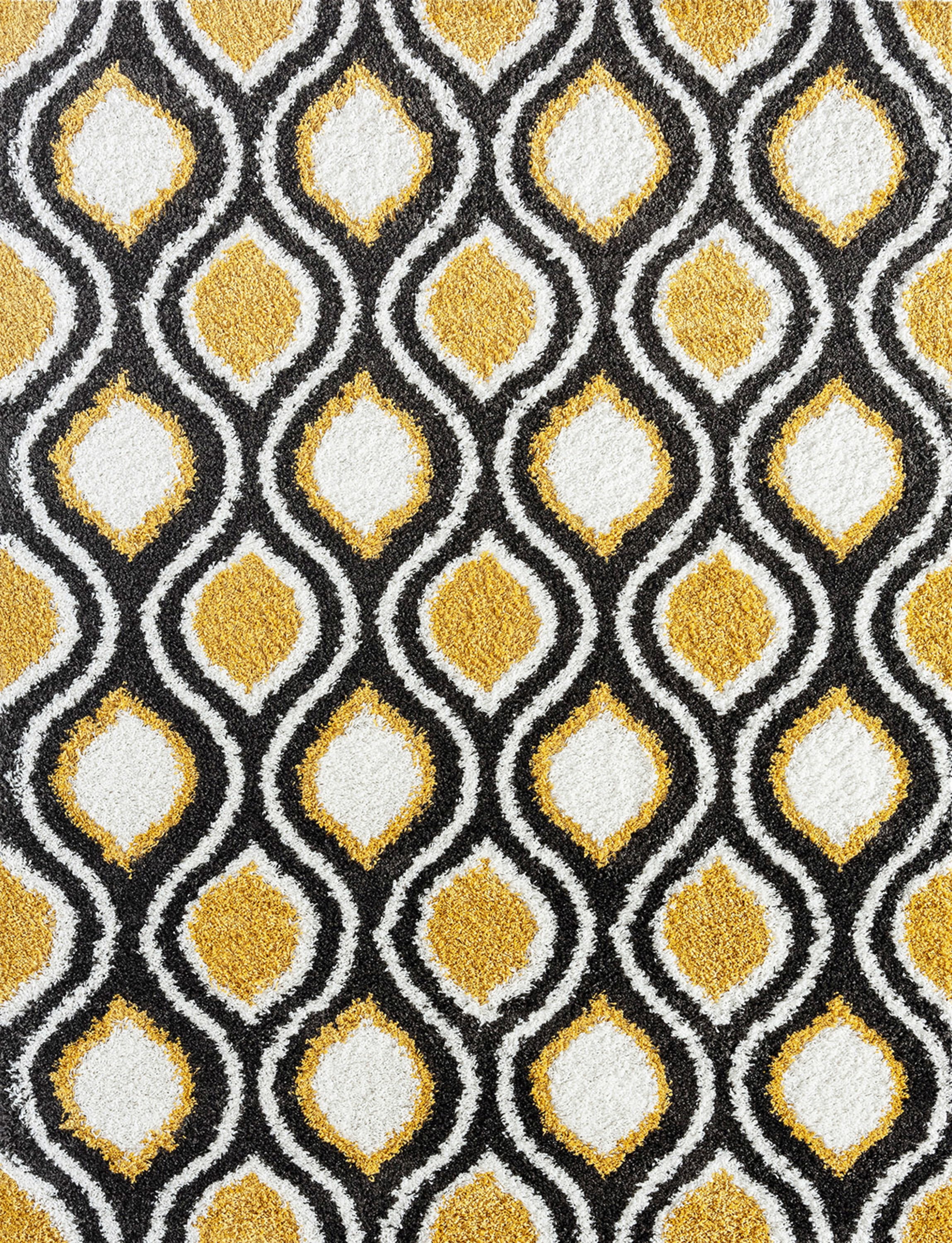 Contemporary 5x8 Area Rug Shag Thick (5'3'' x 7'3'') Geometric Gold, Dark Gray Living Room Easy to Clean