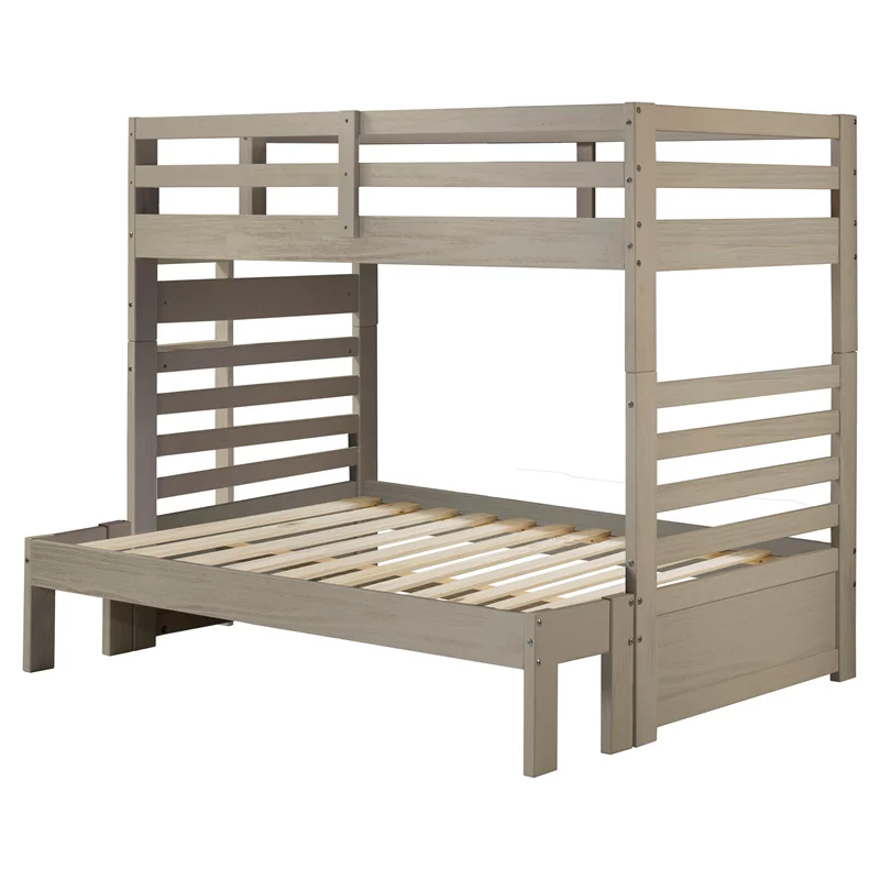 My Bed Now Everest Twin-over-Full Solid Wood Bunk Bed with Ladder in Slate Brown