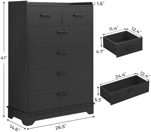 NLIBOOMLife Modern 6 Drawer Dresser Tall Dresser for Bedroom Wood Dressers & Chests of Drawers Vertical Organizer Tower for Bedroom Entryway
