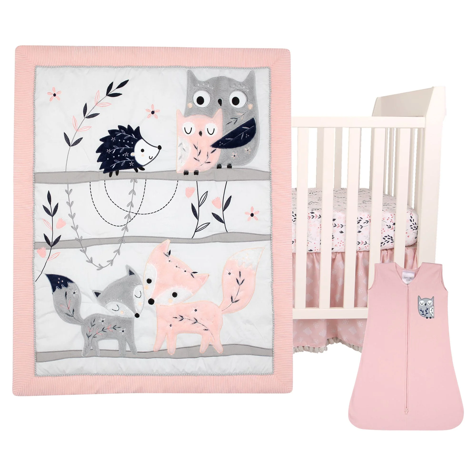 Lambs & Ivy Forever Friends 4-Piece Nursery Crib Baby Bedding Set - Blue, Pink