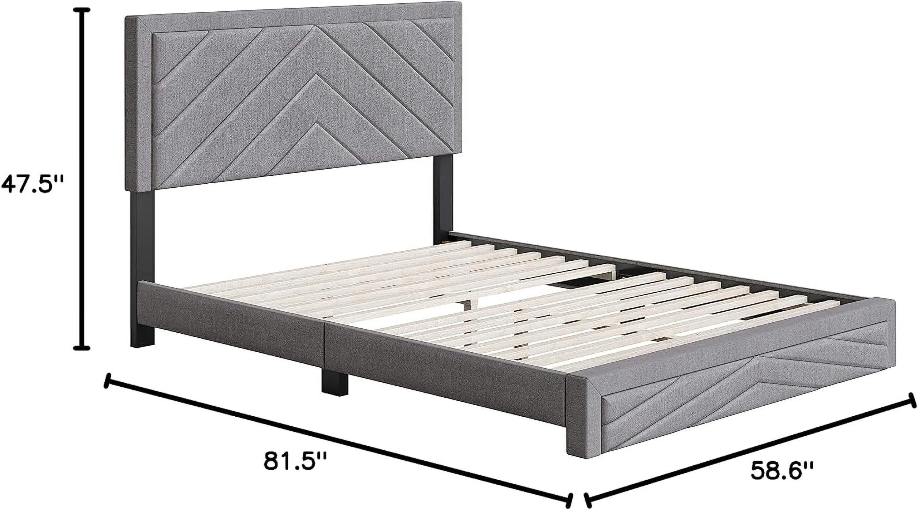 Barcelona Upholstered Platform Bed With Headboard And Durable Mattress Foundation With Strong 14 Wood Slat Supports, No Boxspring Required: Full, Gray