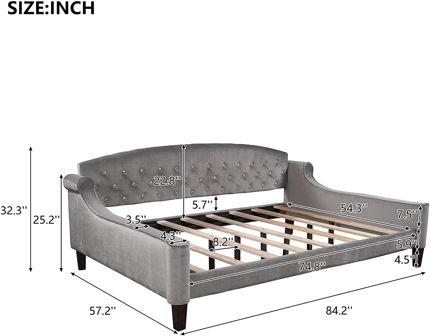 Full Size Daybed, Upholstered Full Size Daybed Sofa Bed For Bedroom Living Room No Box Spring Needed,Grey