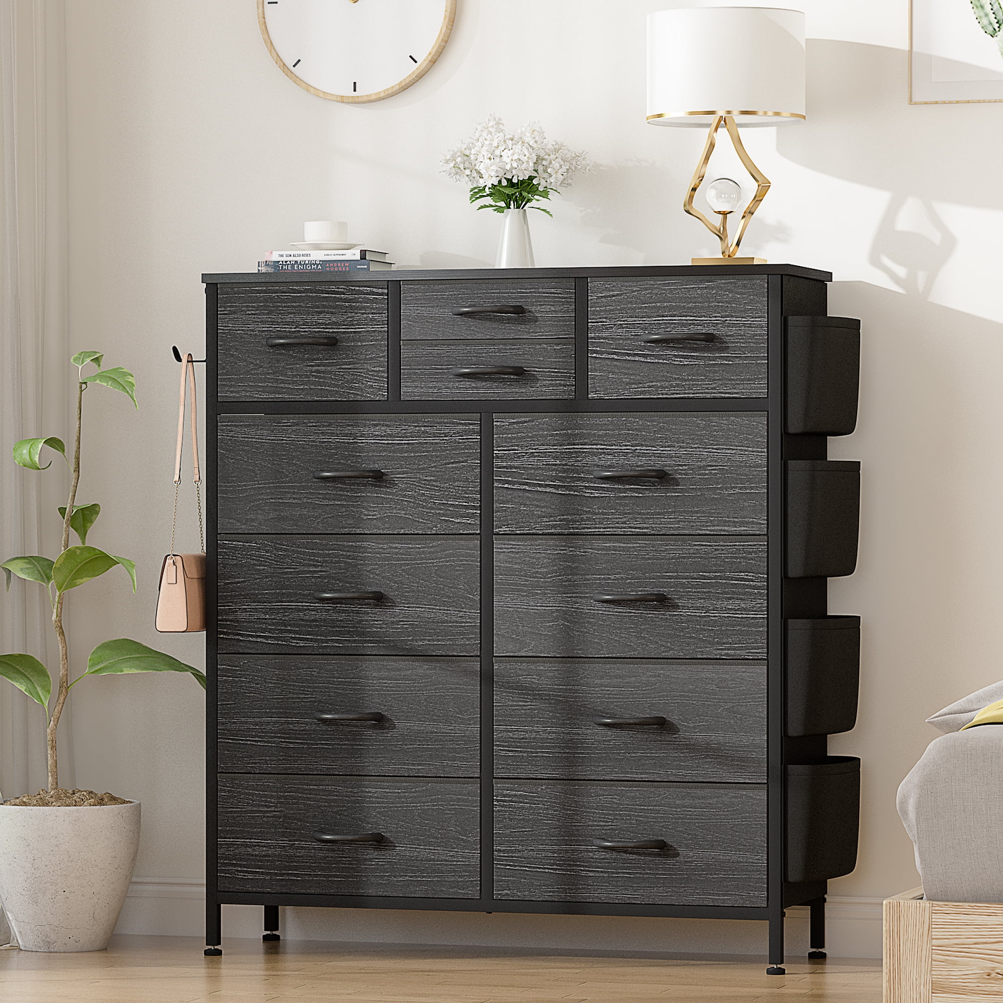 GIKPAL Black Dressers for Bedroom with 12 Drawer Tall Dresser Chest of Drawers Fabric Storage Dressers for Living Room