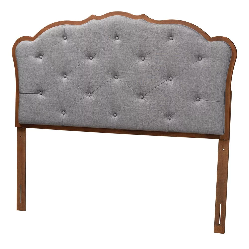 Baxton Studio Leandra Gray Fabric and Walnut Brown Wood Queen Size Headboard