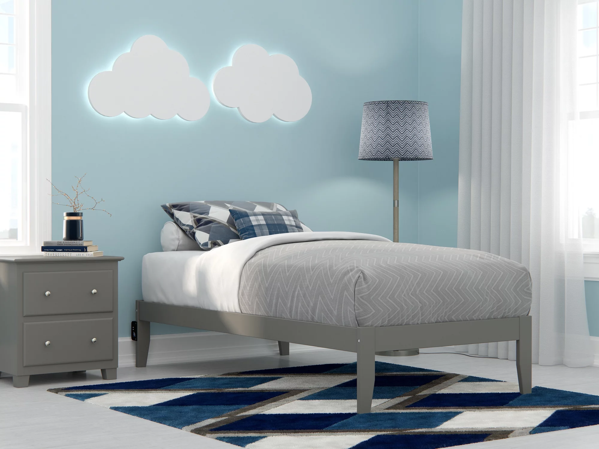 Colorado Twin Bed in Grey with USB Turbo Charger