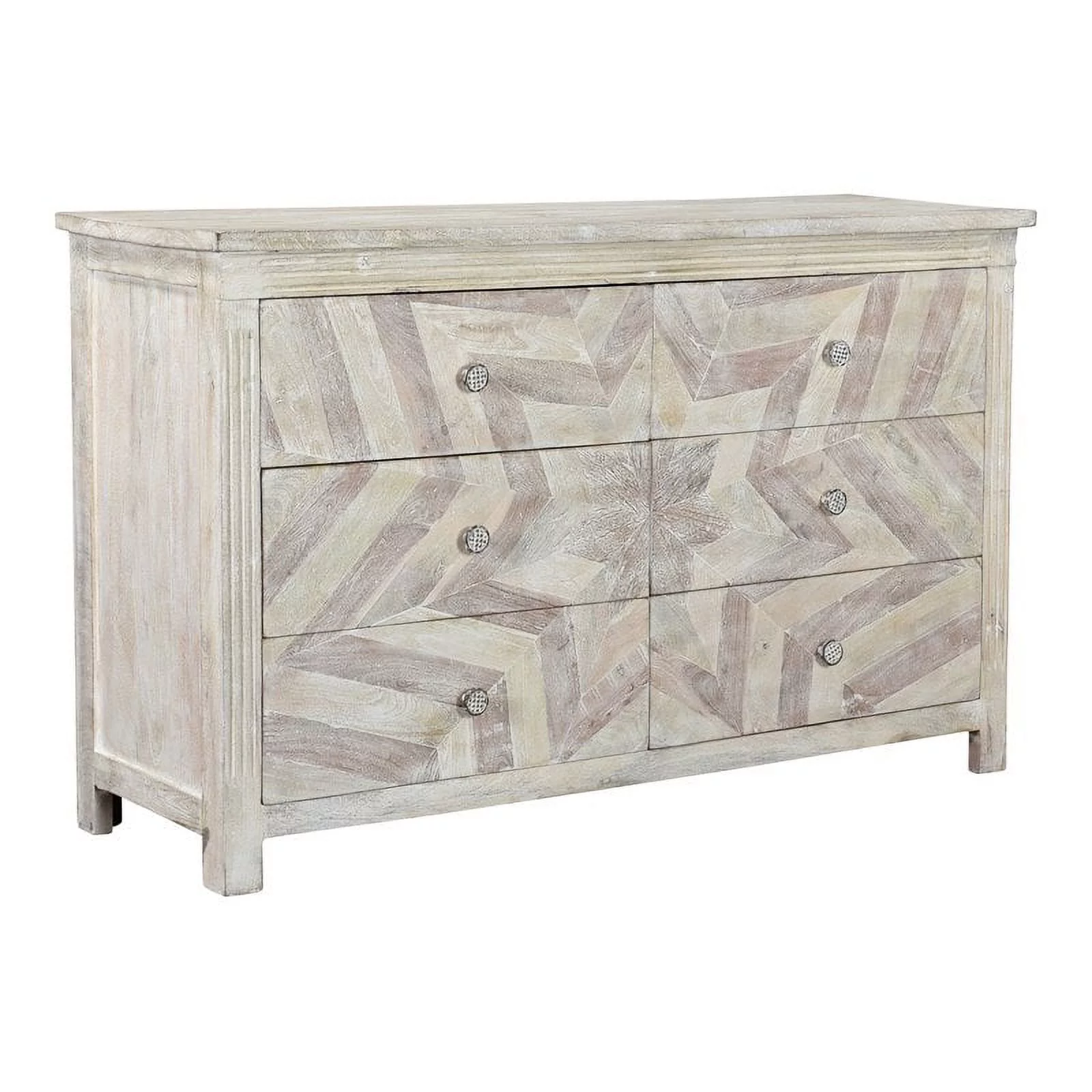 Taran Designs Carla 6-drawer Chevron Solid Wood Dresser in White Multicolor