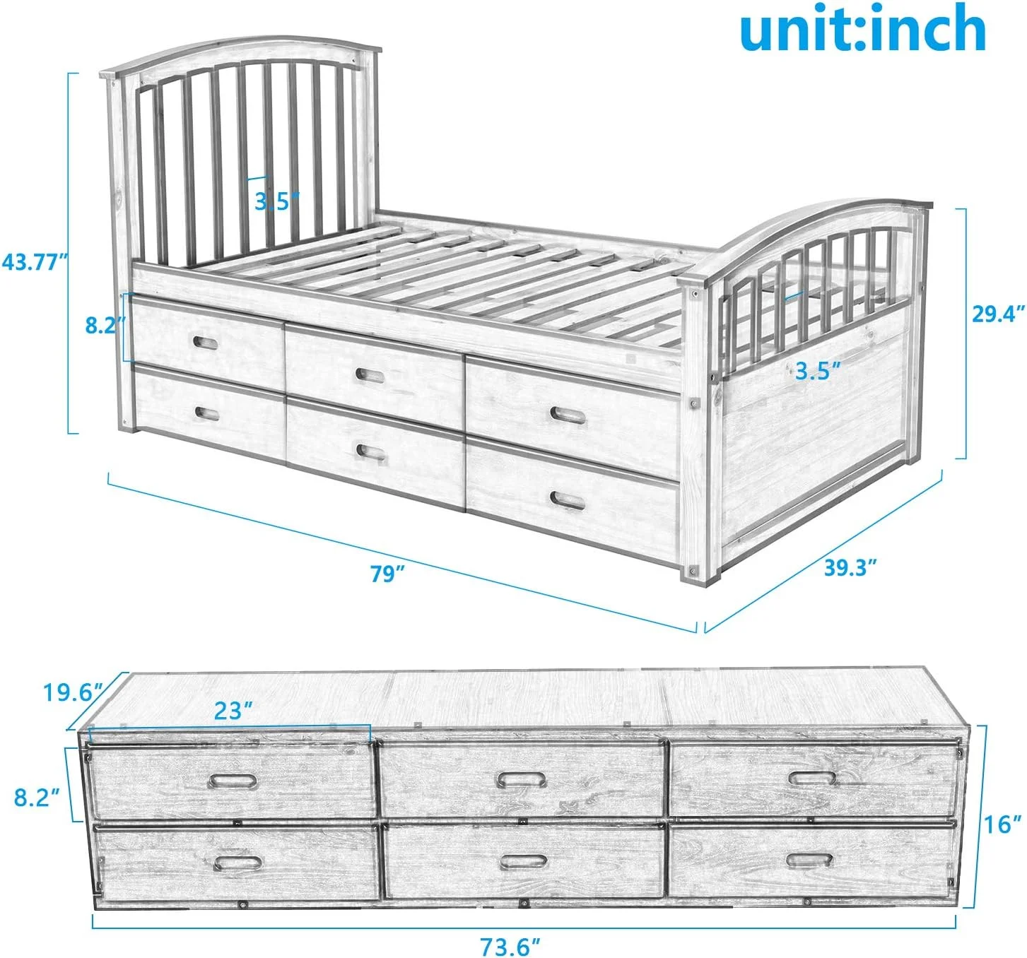 Bed, Daybed With 6 Storage Drawers, Wood Platform Bed With Headboard And Footboard For Kids Boys Girls Teens Adults, No Box Spring Need, Easy Assembly, Oak