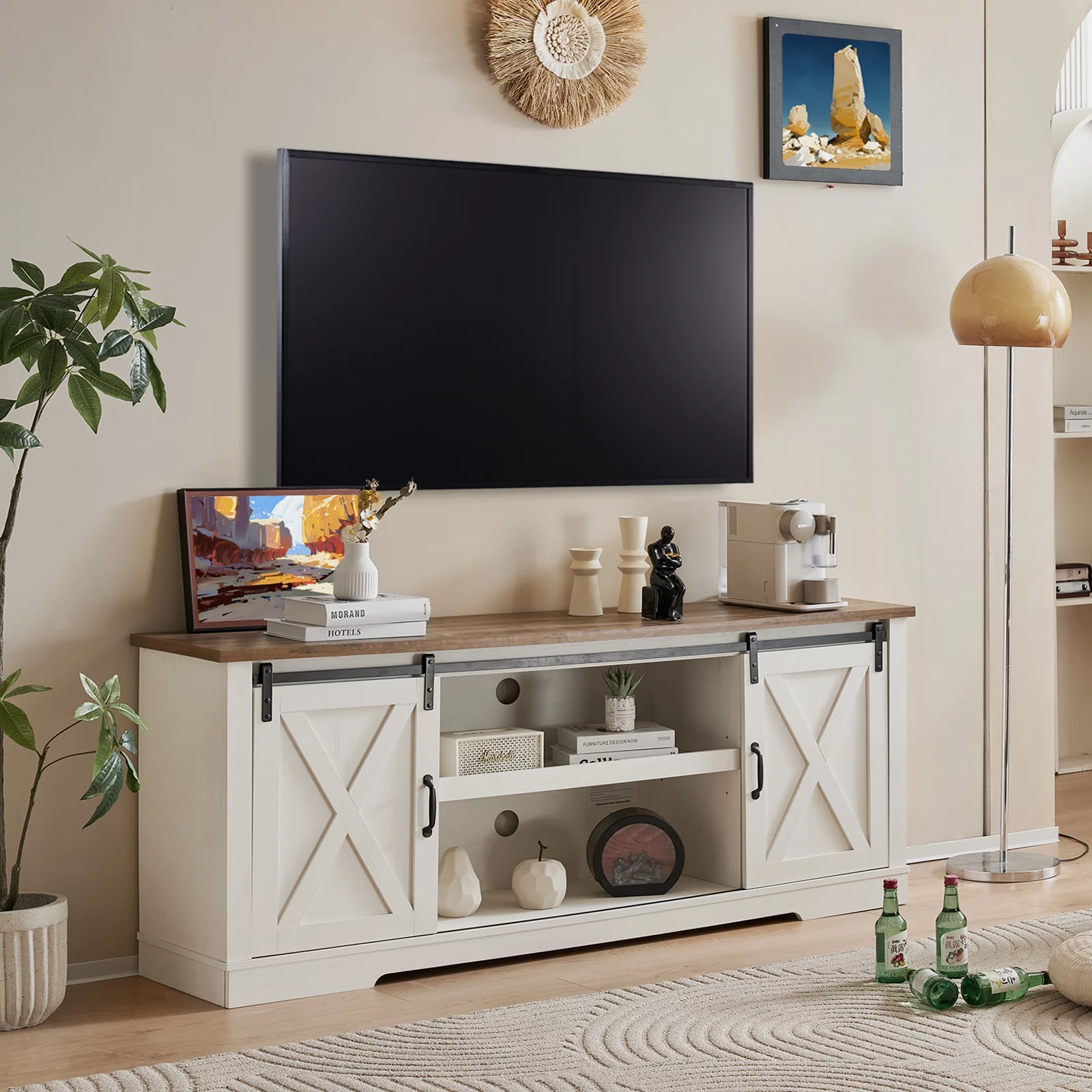 AMERLIFE Farmhouse TV Stand for 75 Inches TVs, 66