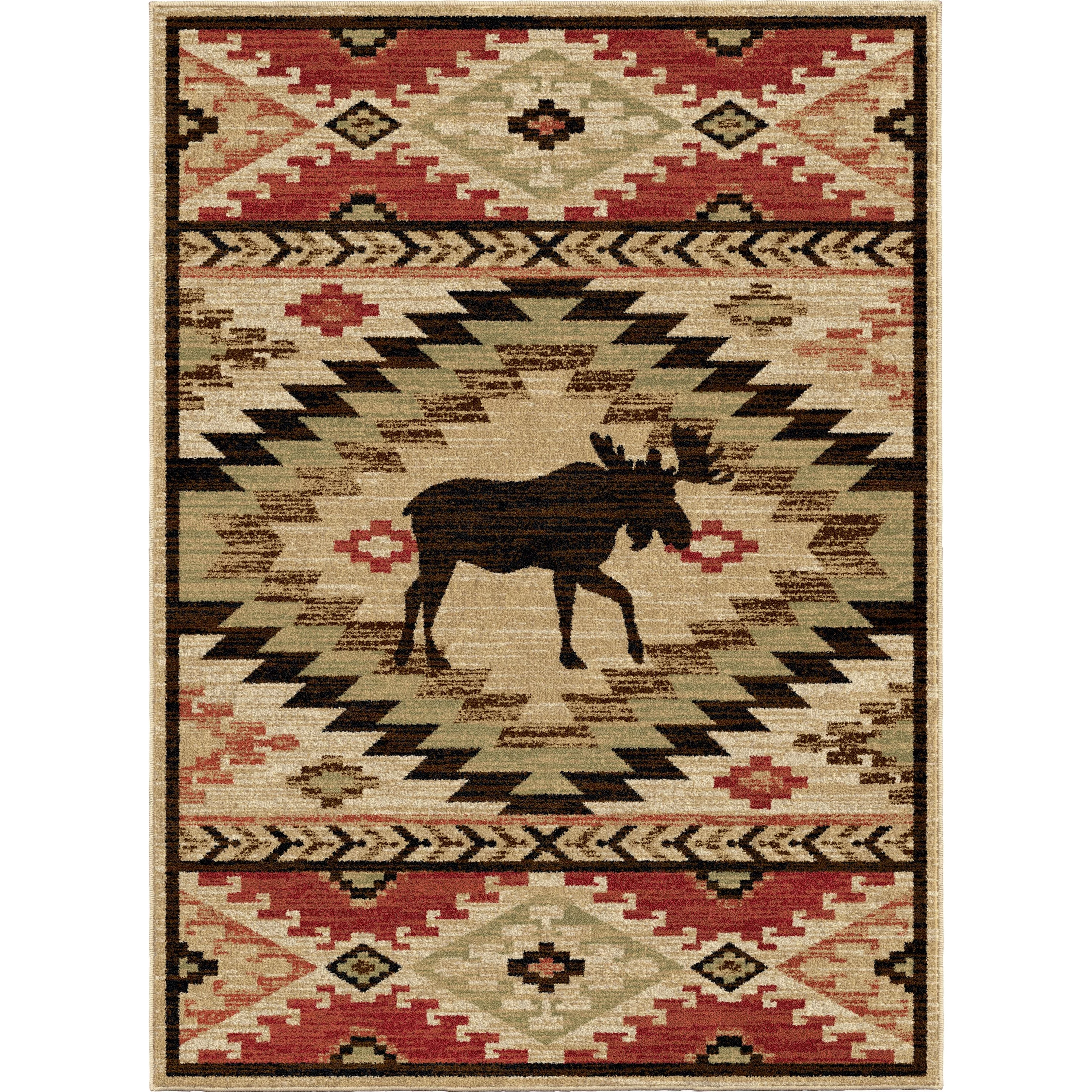 Lodge King High Country Multi Rustic Moose Area Rug