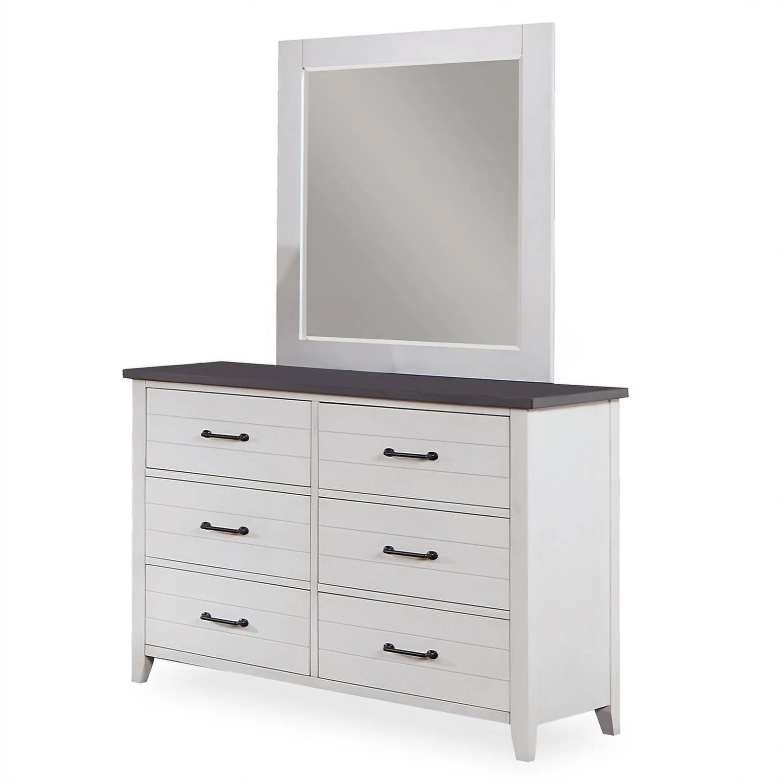 FOA Acres 5pc Wood White Bedroom Set - Full+Trundle+2 Nightstands+Dresser+Mirror