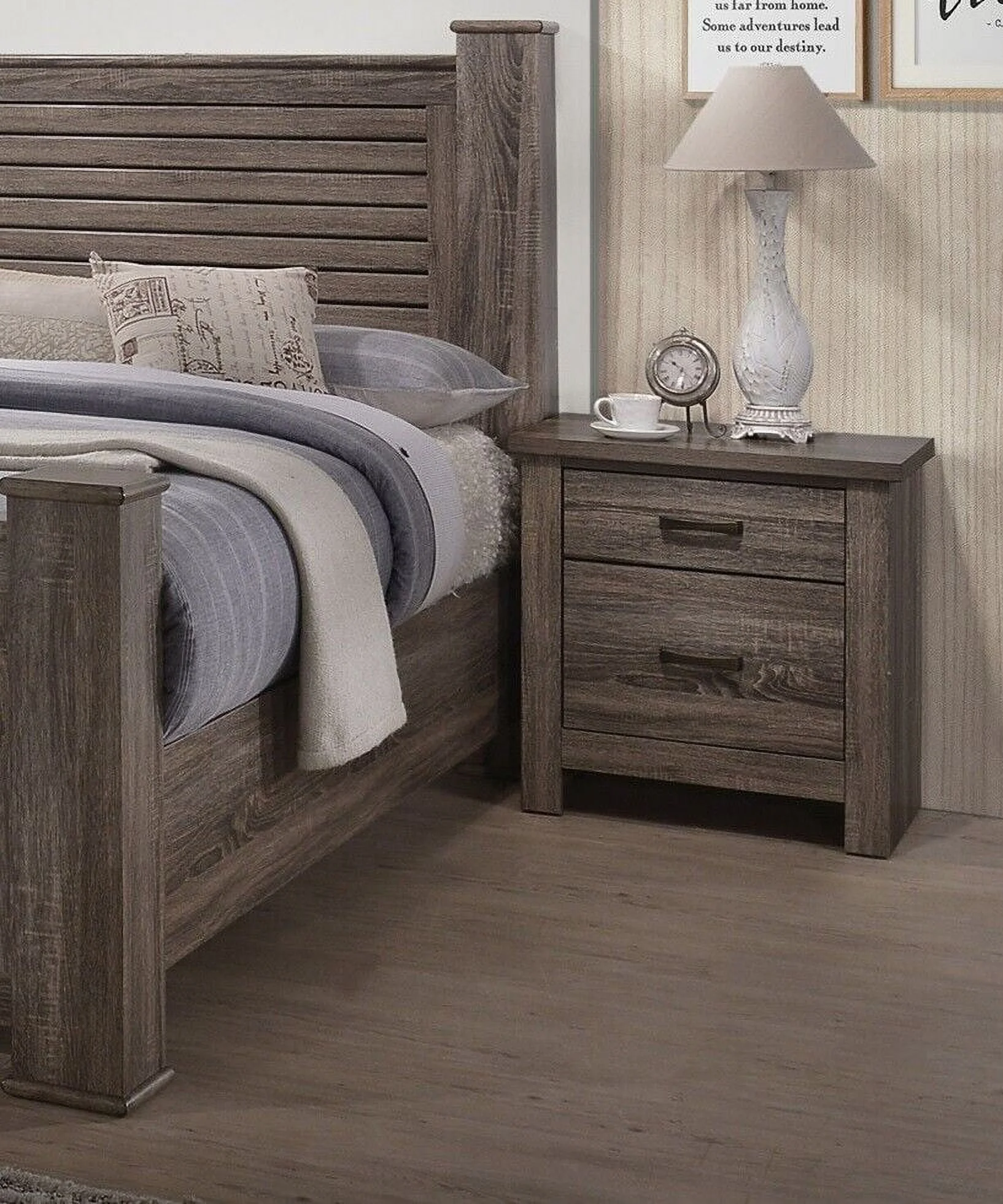 Transitional Wooden 6pc Bedroom Set Queen Size Bed w Drawers Dresser Mirror 2x Nightstands Chest Bedroom Furniture