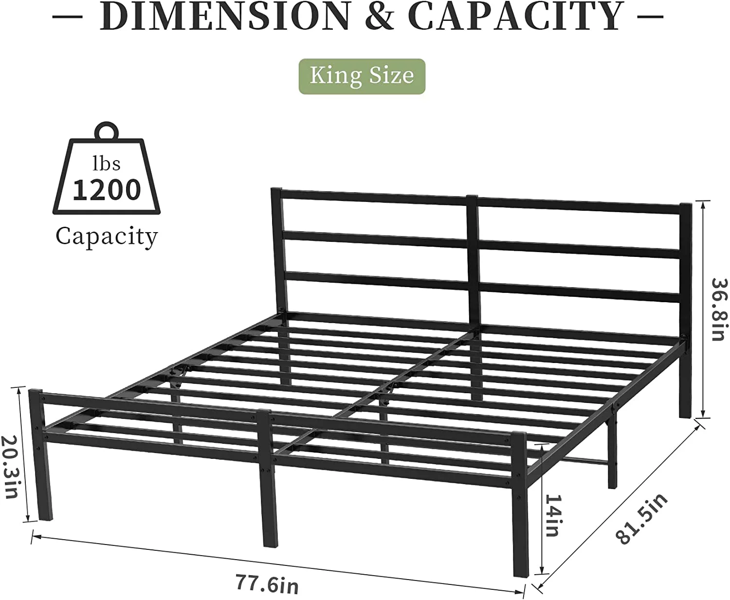 King Bed Frame with Headboard and Footboard  14 Inch Platform with Storage  Heavy Duty Steel Metal Bed Frame No Box Spring Needed  Noise Free  Anti-Slip  Easy Assembly (Max Load  1200lb)