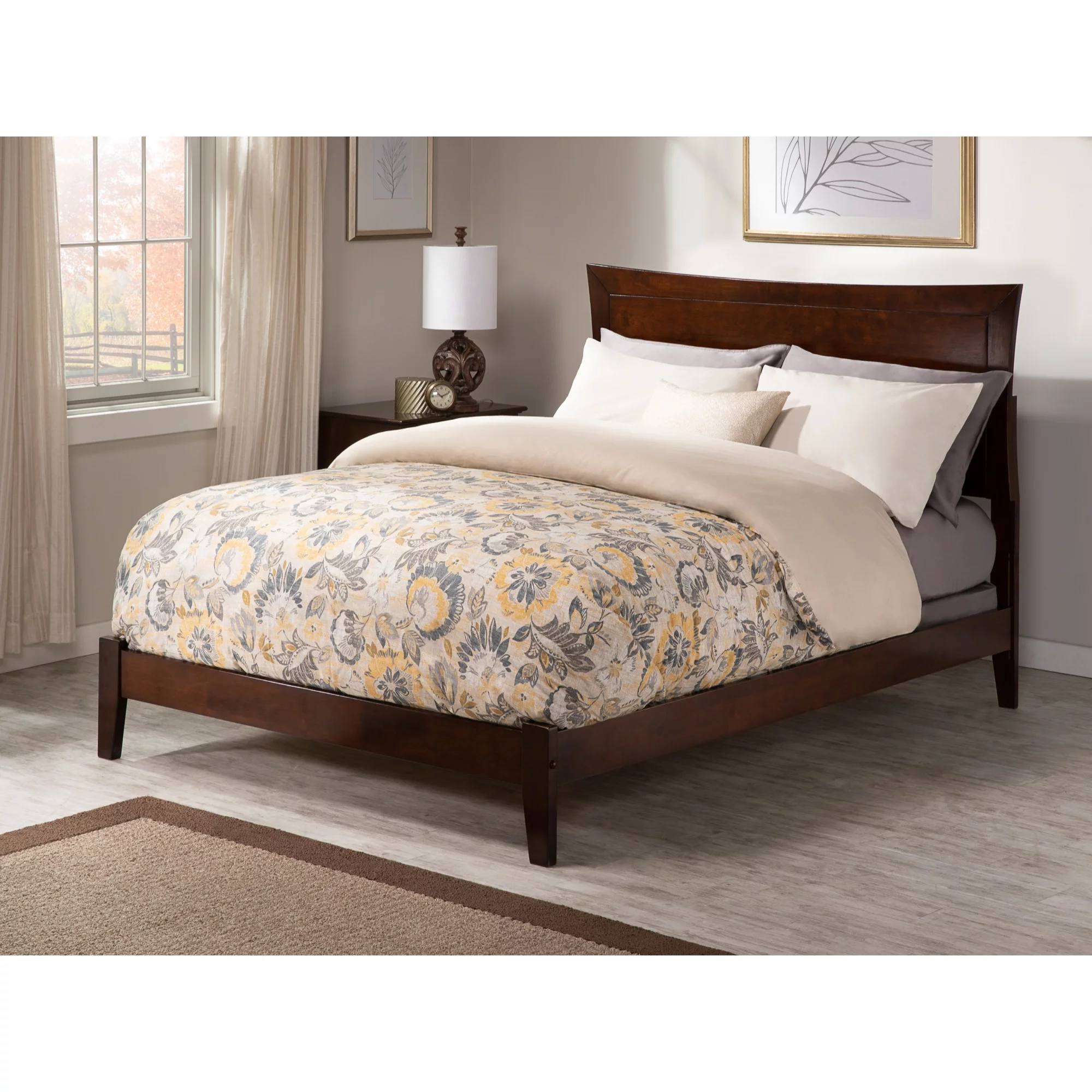 Metro Queen Low Profile Wood Platform Bed in Walnut