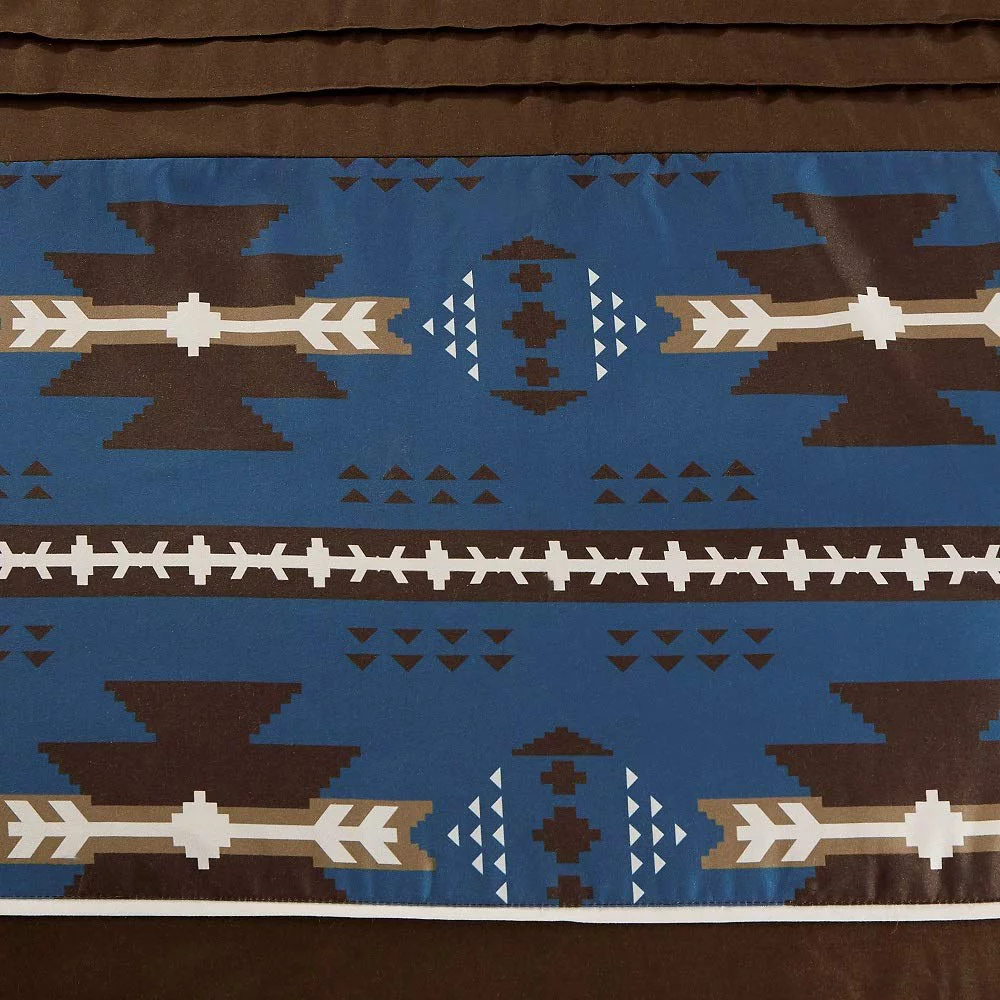 WPM 7Pcs Western Southwestern Design Comforter Set Navy Embroidered Queen Size Bed in a Bag