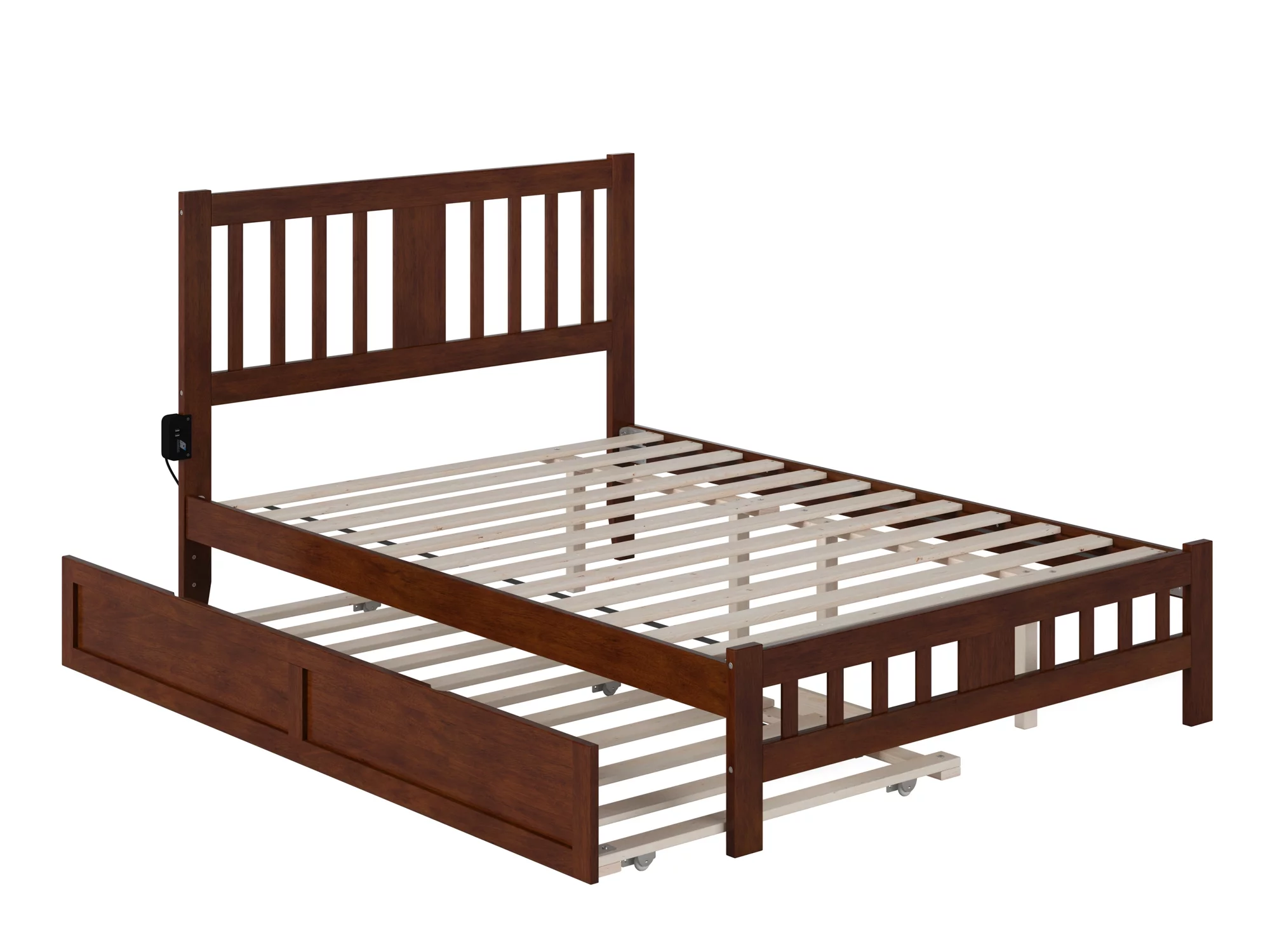 AFI Tahoe Full Wood Platform Bed with Headboard Footboard & Twin Trundle, Walnut