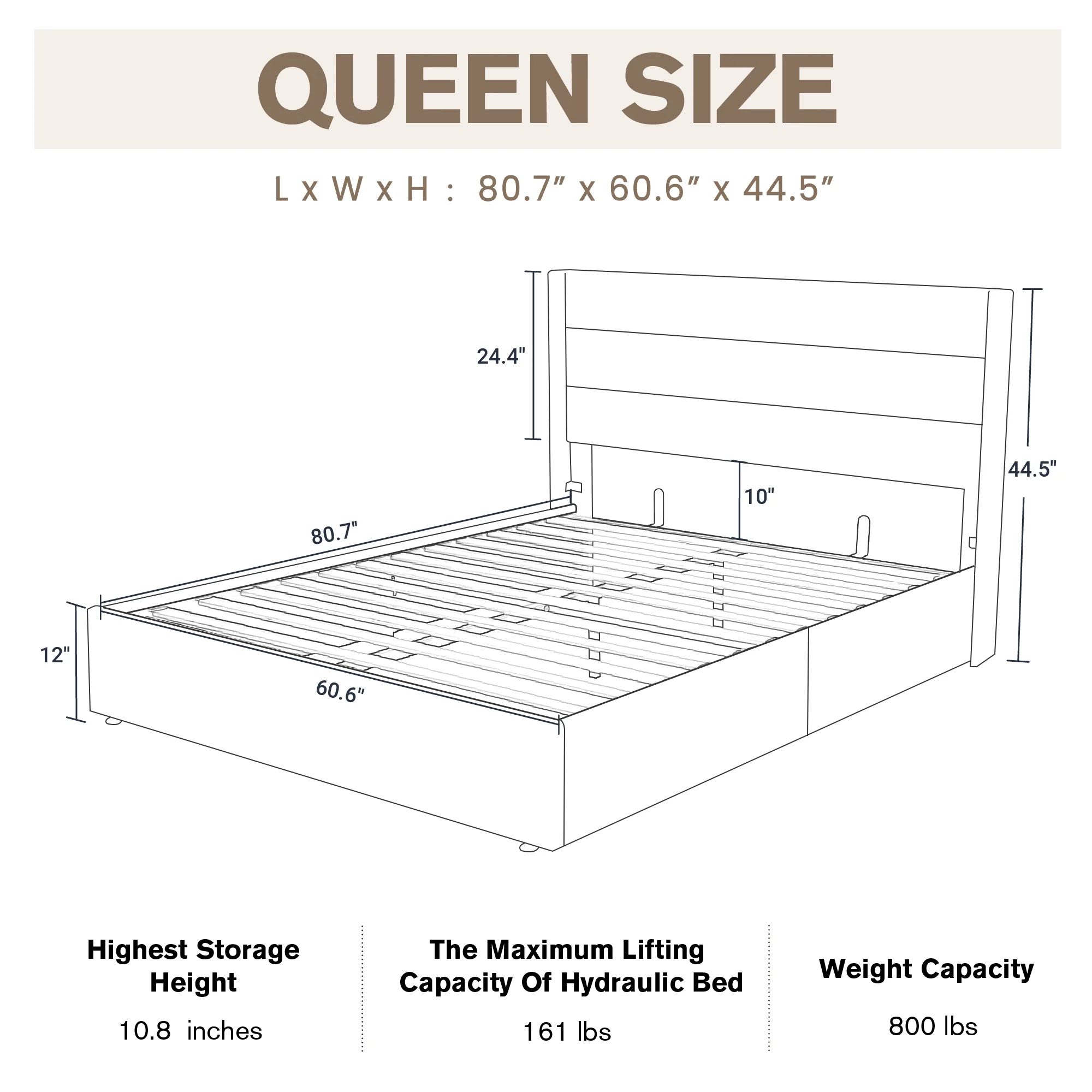 SHA CERLIN Beige Queen Size Lift Up Platform Bed Frame with Headboard, Wingback & Storage, Adult