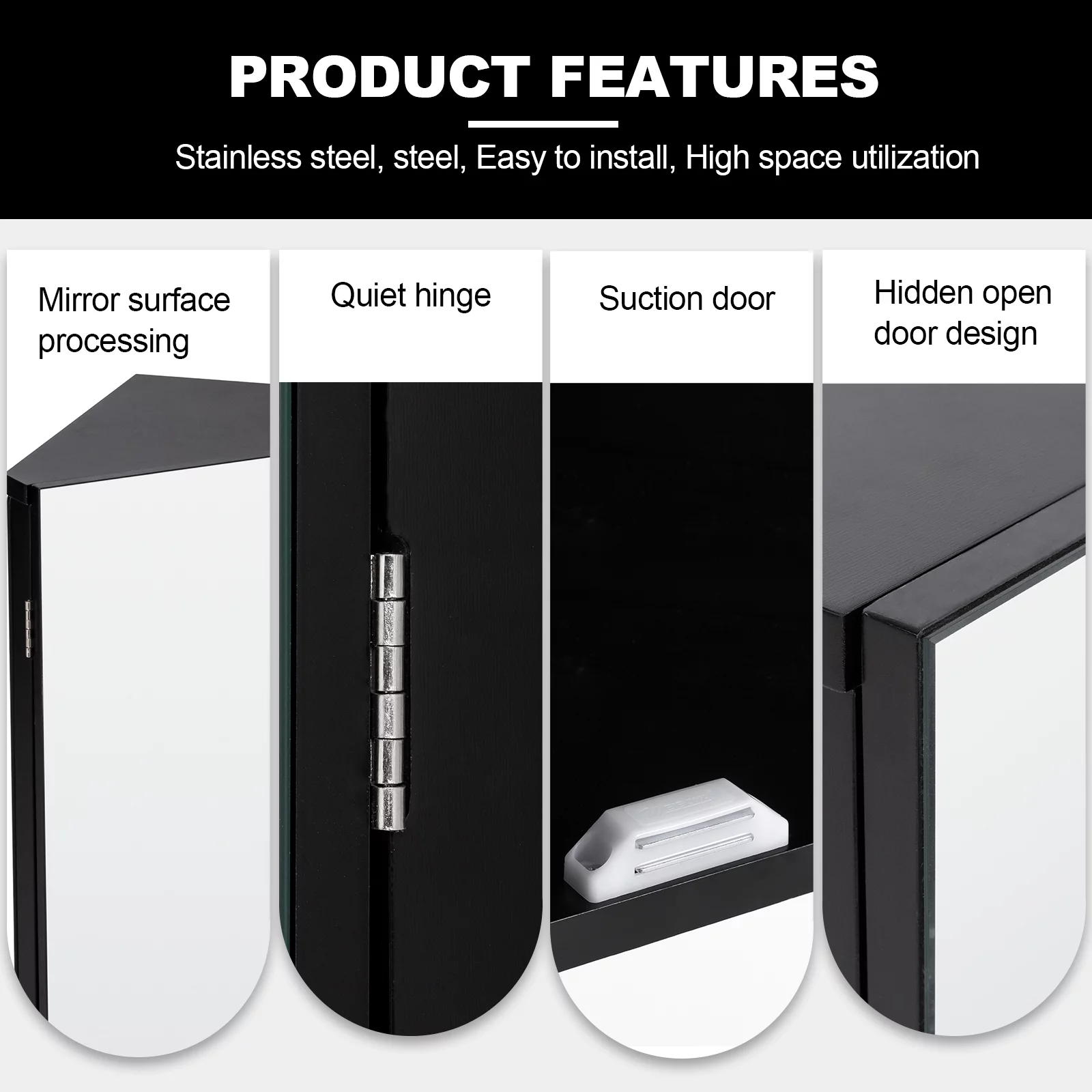 Eclife Rectangle Corner Medicine Cabinet with Mirror Wall Mounted Bathroom Organizer, Black