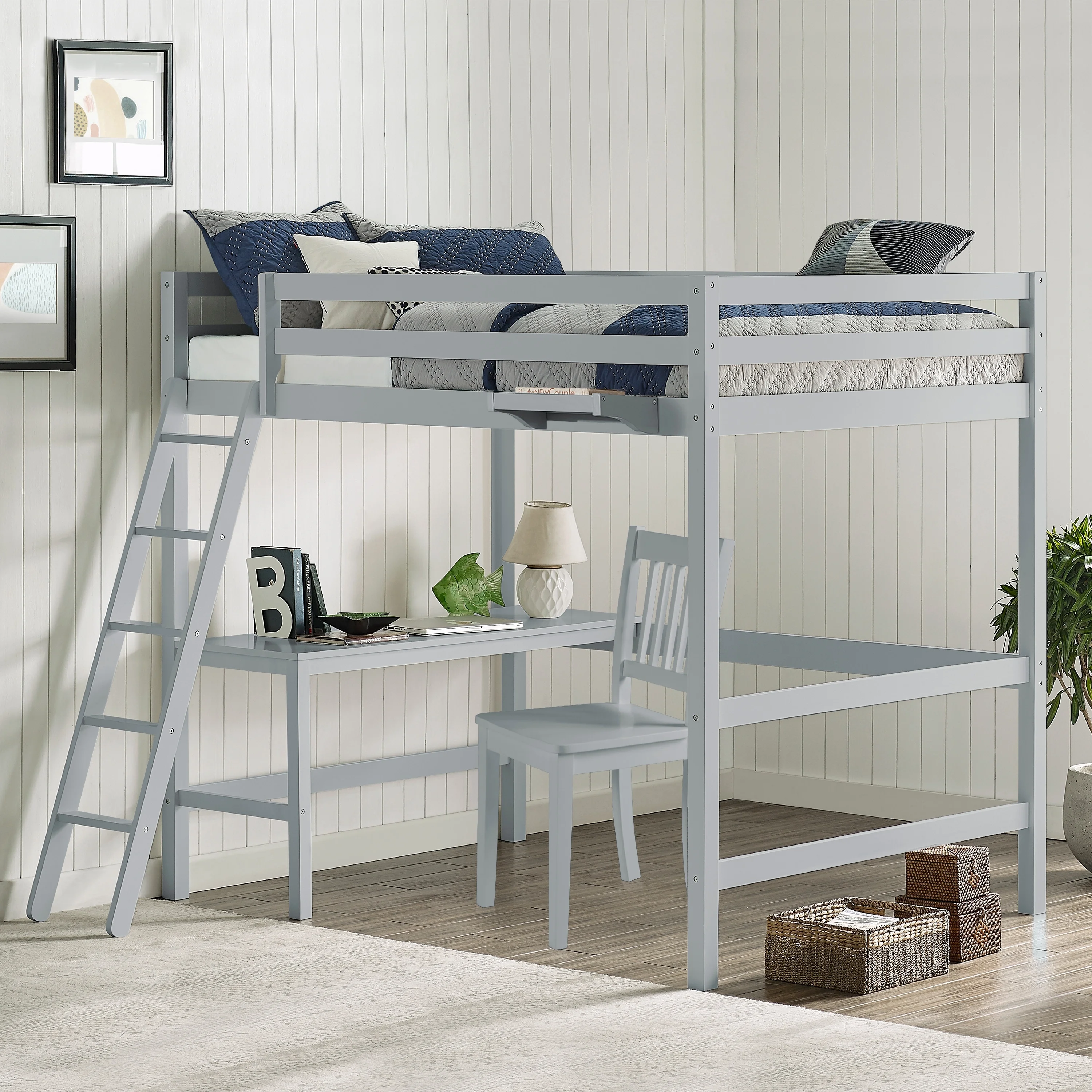 Hillsdale Taylor & Olive Tansy Full Loft Bed with Desk Chair Grey