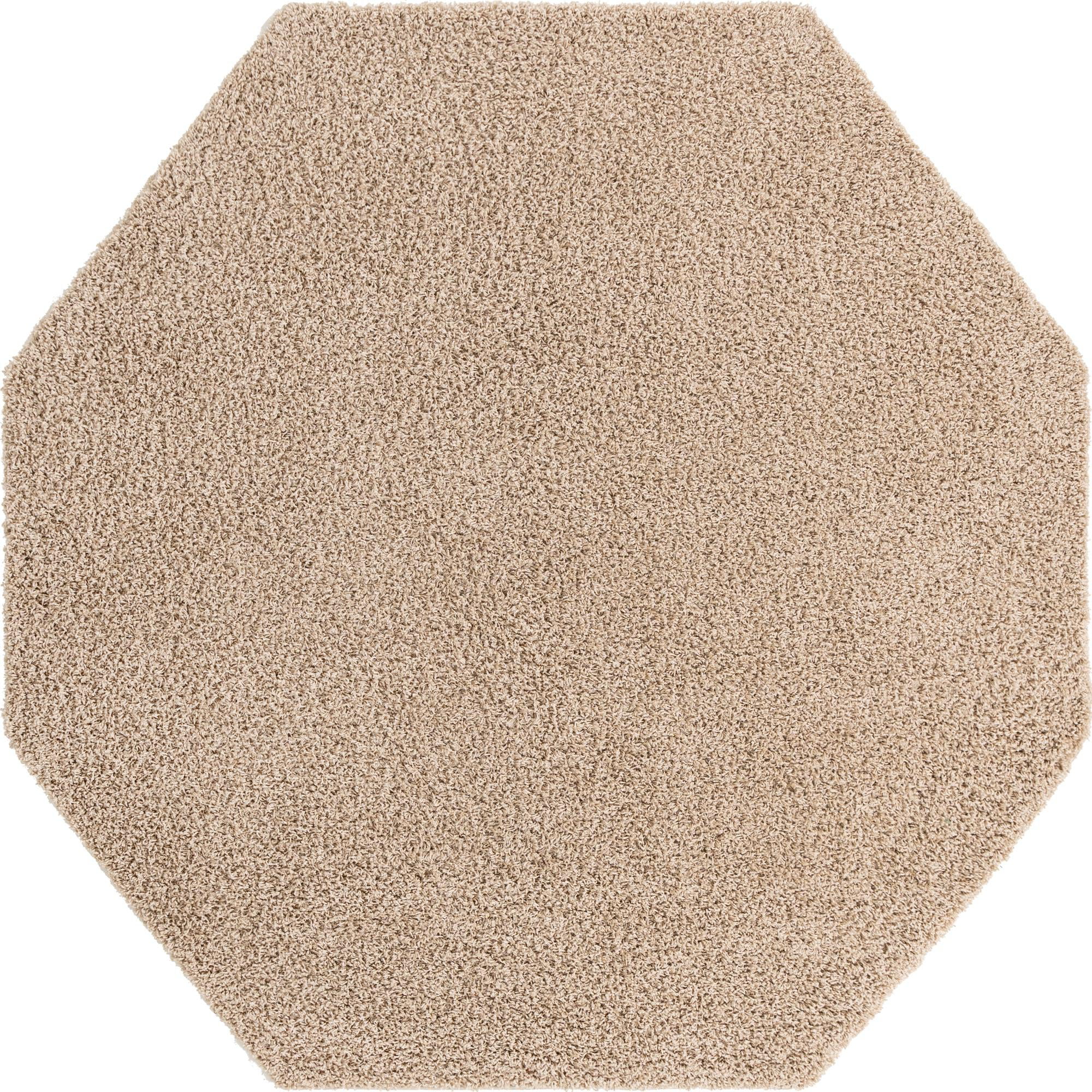 Rugs.com Solid Shag Collection Rug – 8 Ft Octagon Taupe Shag Rug Perfect For Living Rooms, Kitchens, Entryways