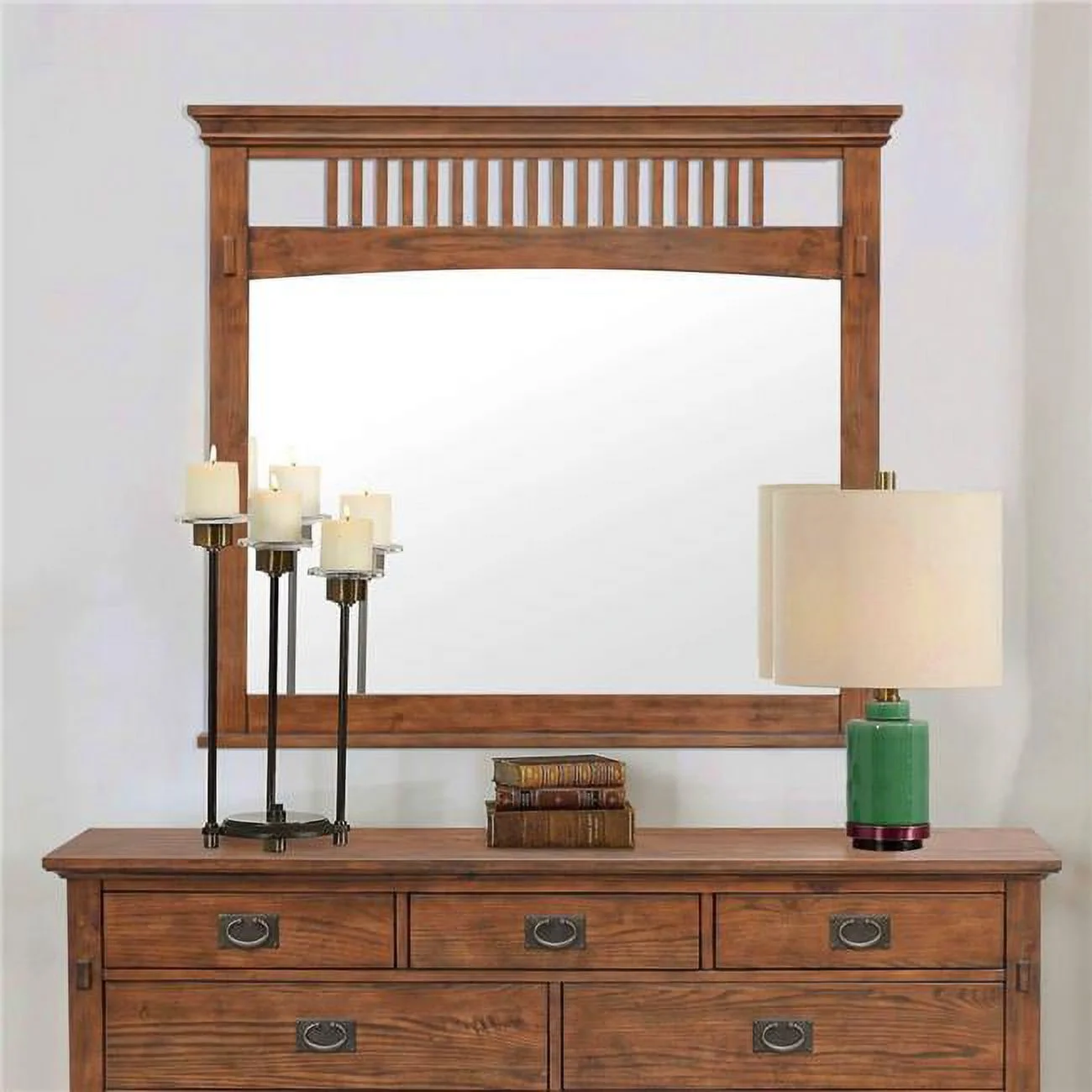 Mission Bay Bedroom Dresser Beveled Glass Mirror with Vertical Wall Hanging Amish Brown - Solid Wood Frame