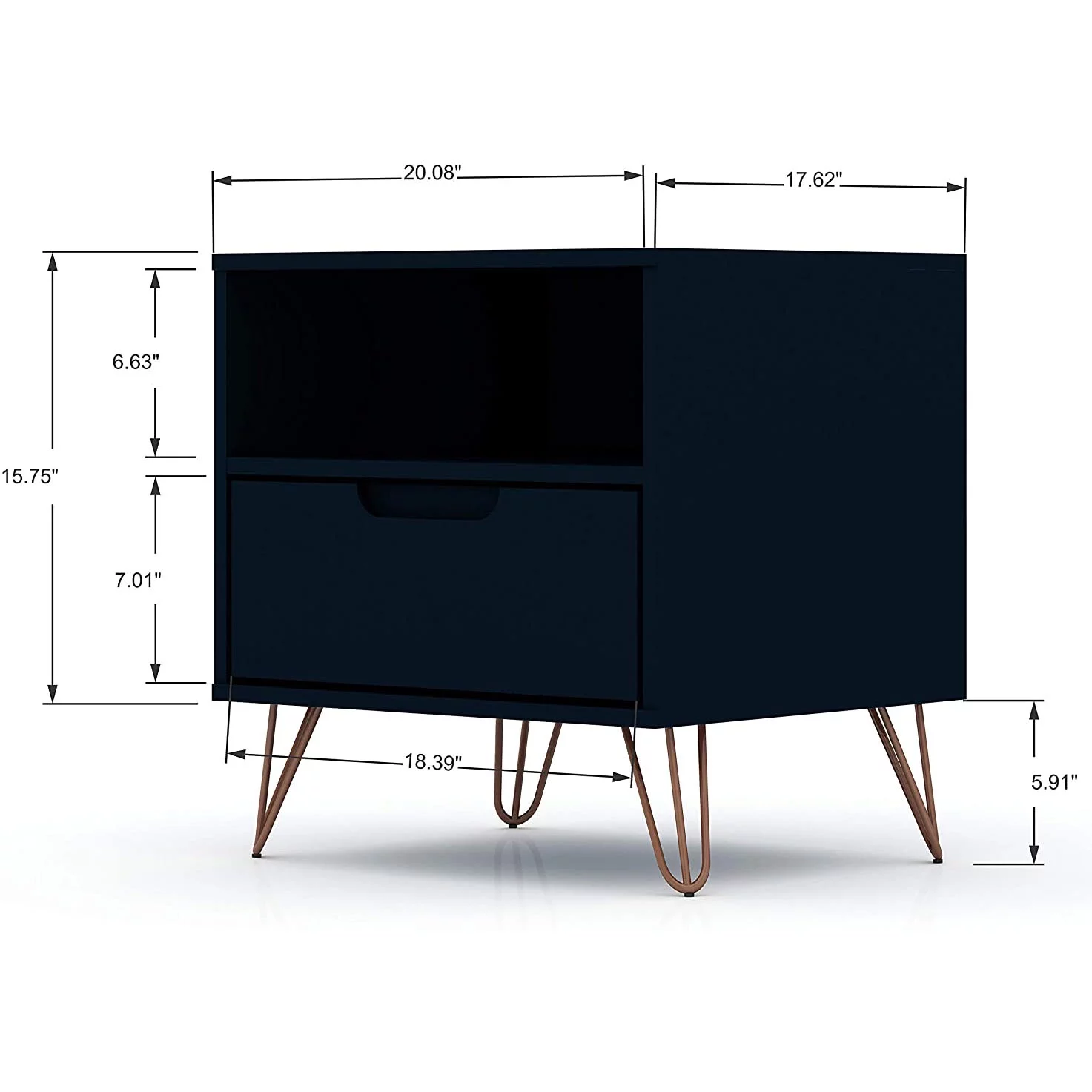 Manhattan Comfort Rockefeller 1.0 Modern Nightstand Table, Tatiana Midnight Blue