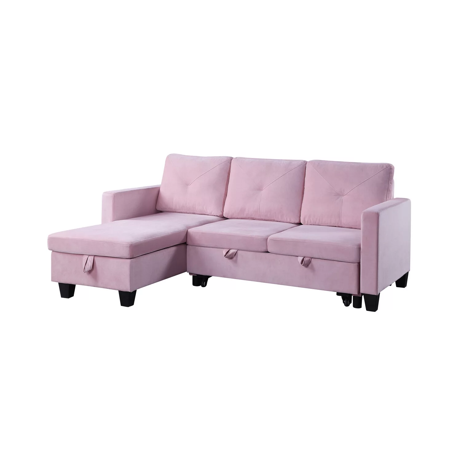 Lilola Home Nova Velvet Reversible Sleeper Sectional with Storage in Pink