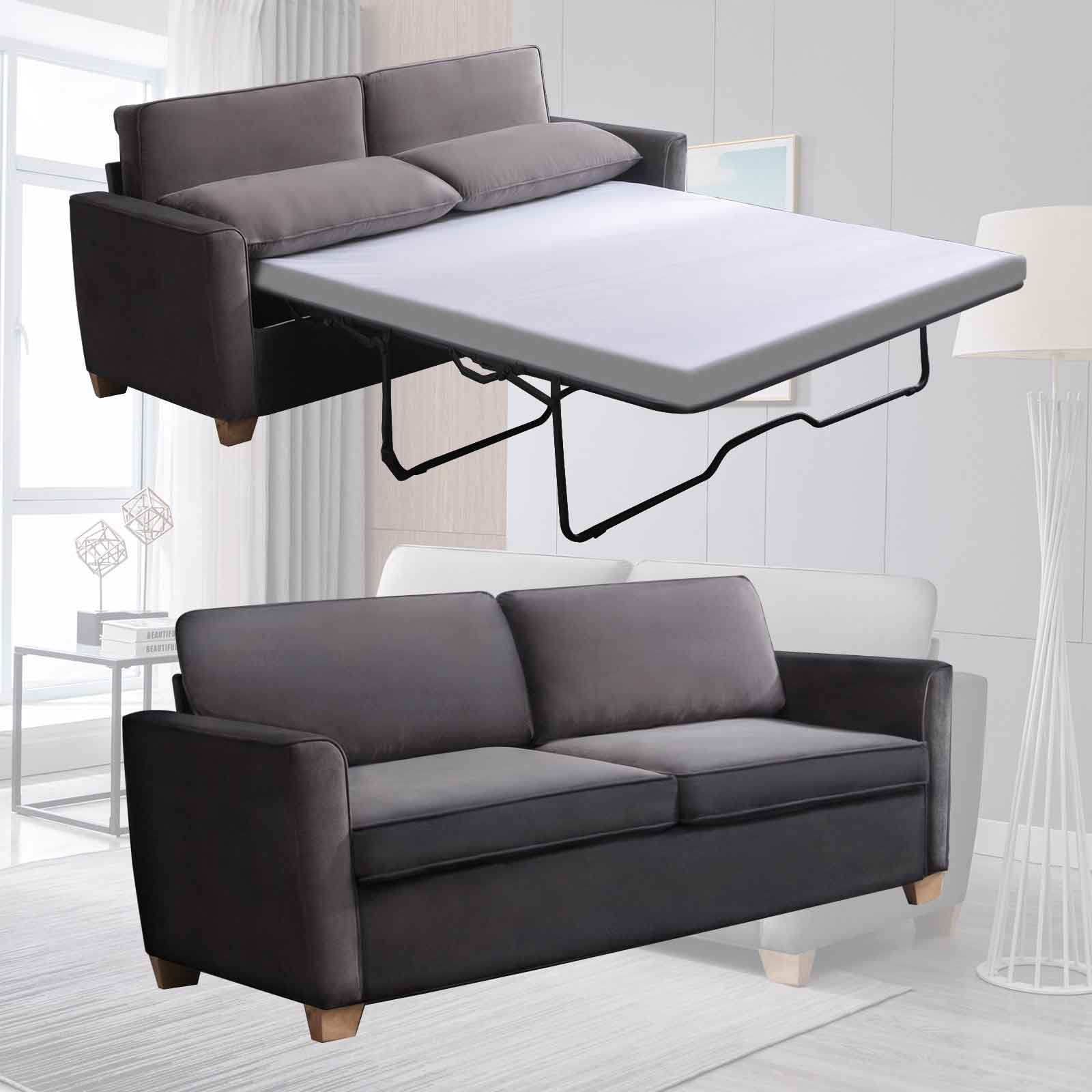 CECER 2-in-1 Pull Out Sofa Bed, Velvet Loveseat Sleeper Sofa Bed with Folding Mattress, Pull Out Couch Bed for Living Room, Queen Size Sleeper Sofa for Apartment/Small Spaces- Dark Grey