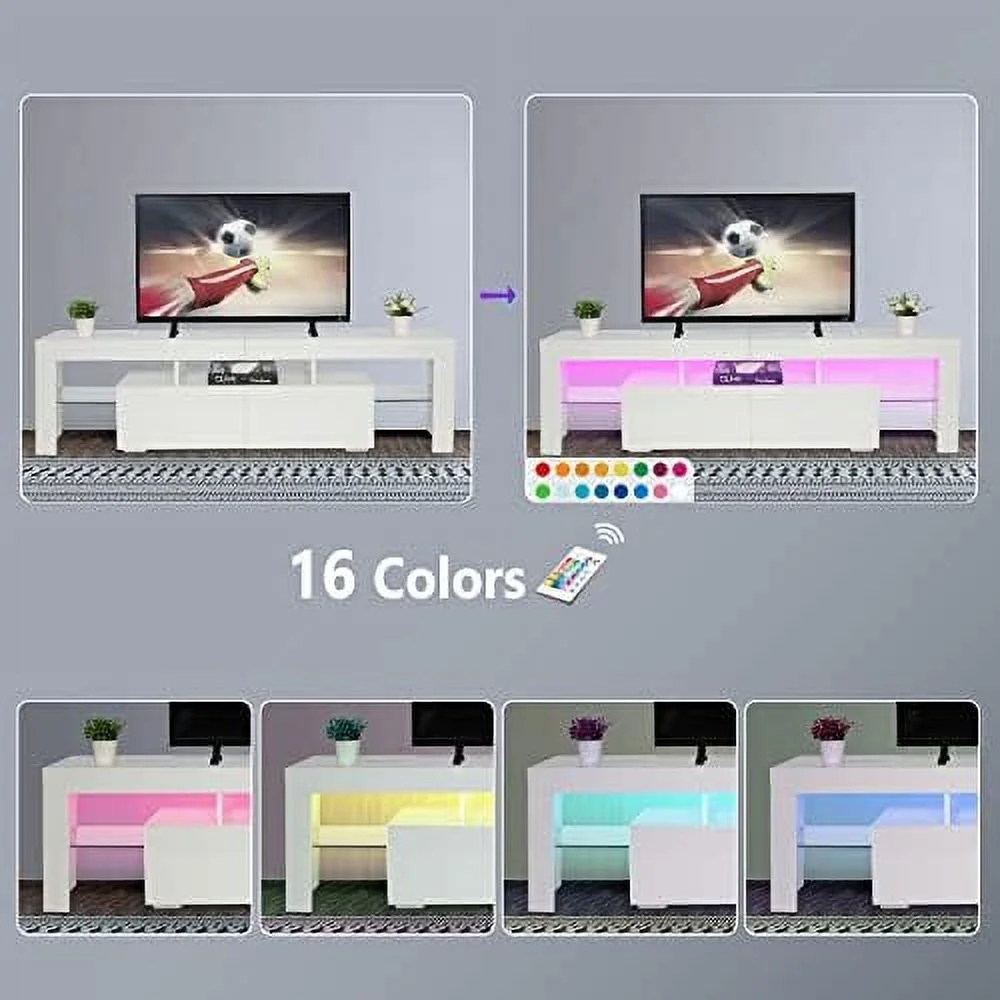 YZboomLife TV Stand for 55+ 65+ Inch TV Corner White LED TV Stand Entertainment Center TV Cabinet with for Living Room Bed Room