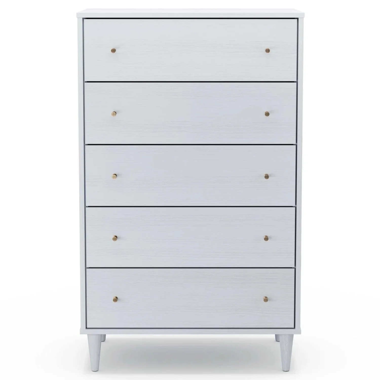 Farmhouse Rustic White Mid Century 5 Drawer Chest