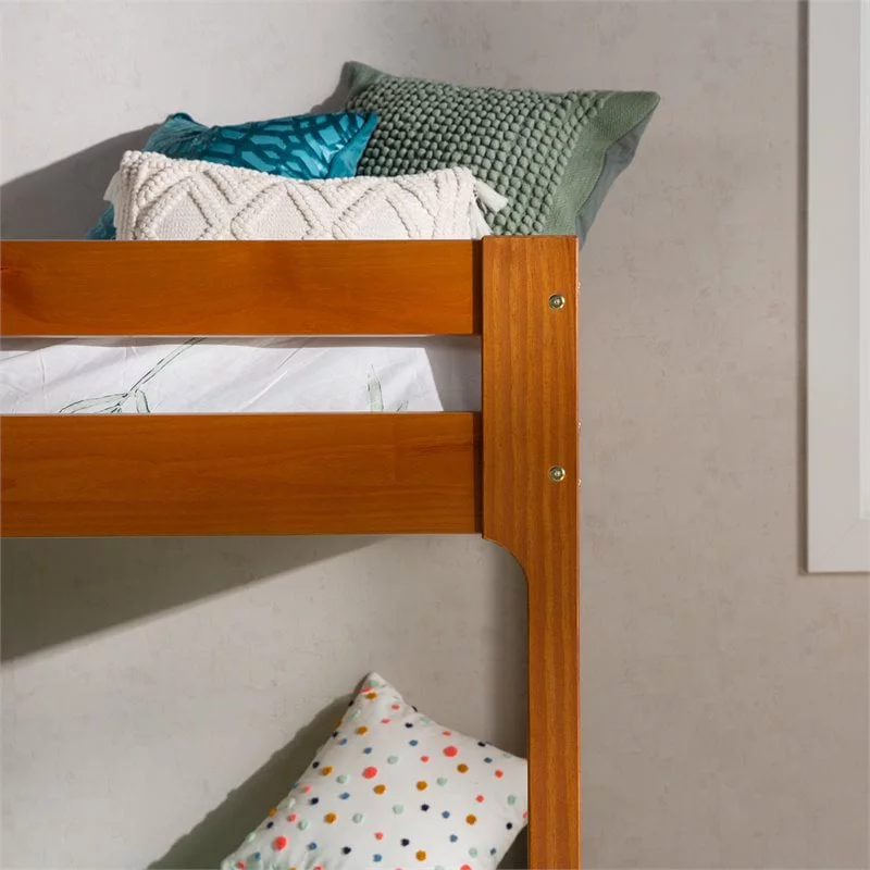 Bowery Hill Solid Wood Jr Twin Over Twin Mod Bunk Bed in Caramel