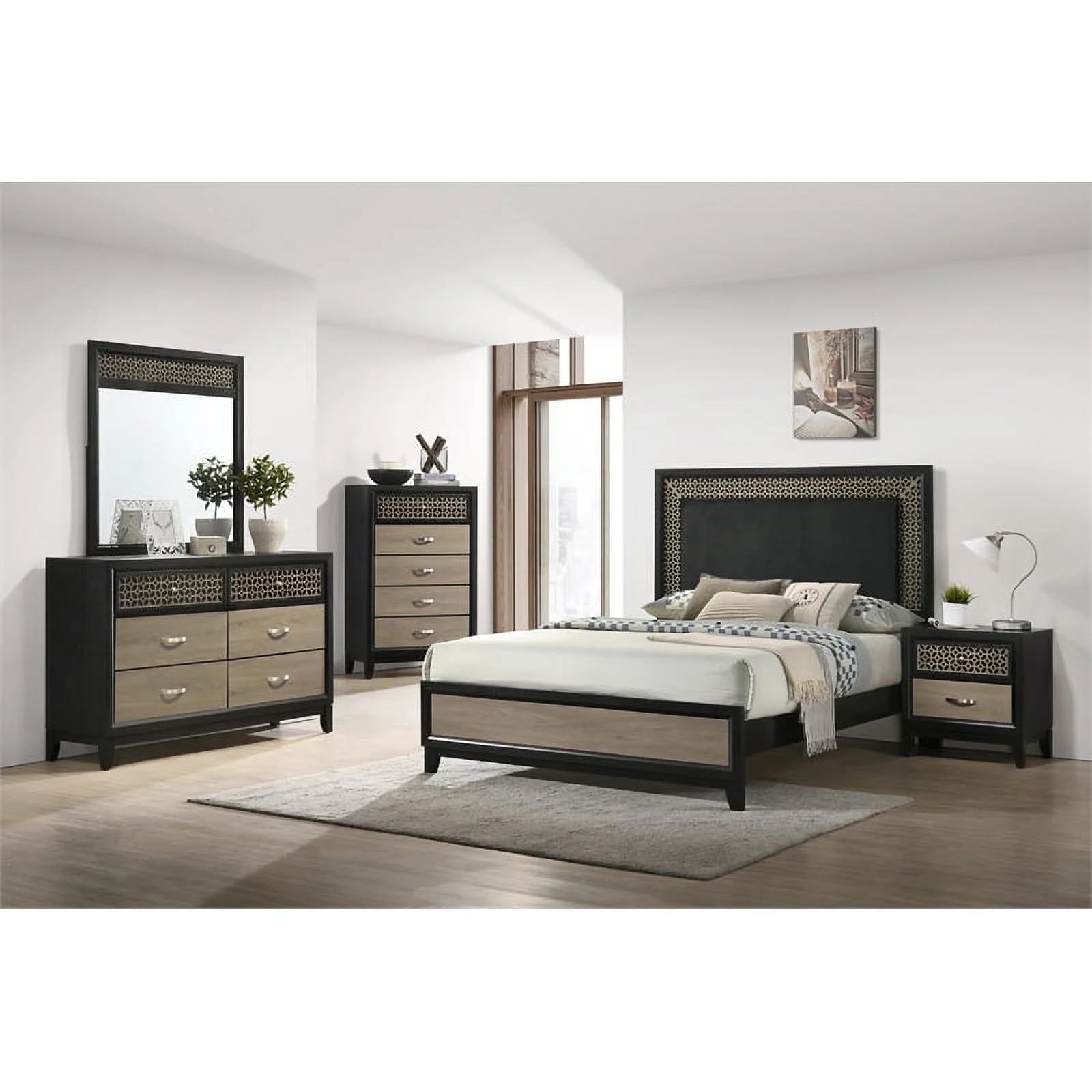 Coaster 5-Piece Contemporary Wood Queen Bedroom Set in Light Brown/Gray