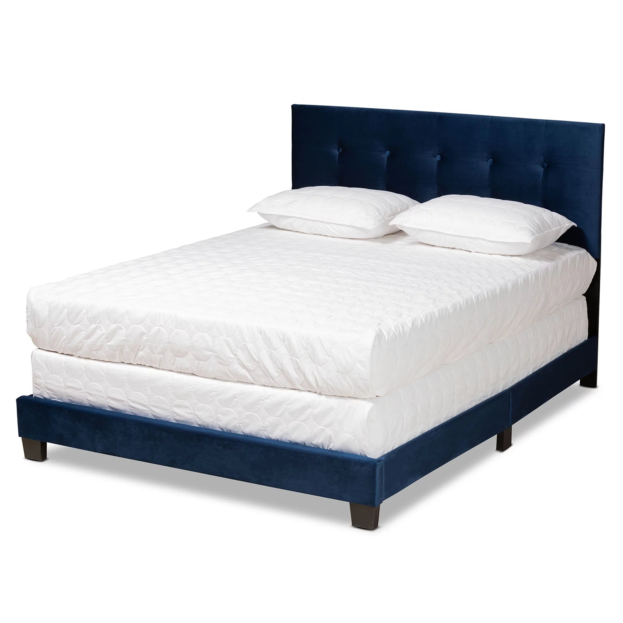 Baxton Studio Caprice Contemporary/Modern Velvet Tufted Panel Bed, Queen, Navy Blue/Black