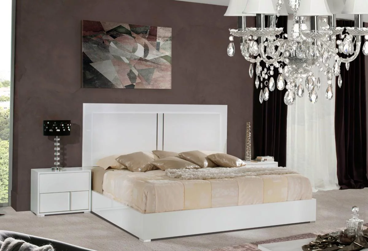 Modern White Gloss Finish Queen Platform Bed Made In Italy VIG Modrest Nicla
