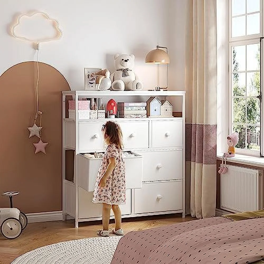 RUNFAYBIU Dresser TV Stand for Bedroom Dresser for Bedroom with 7 Fabric Drawers  TV Entertainment Center with   Grey Dressers for Bedroom with Open   Drawer Dresser for Closet