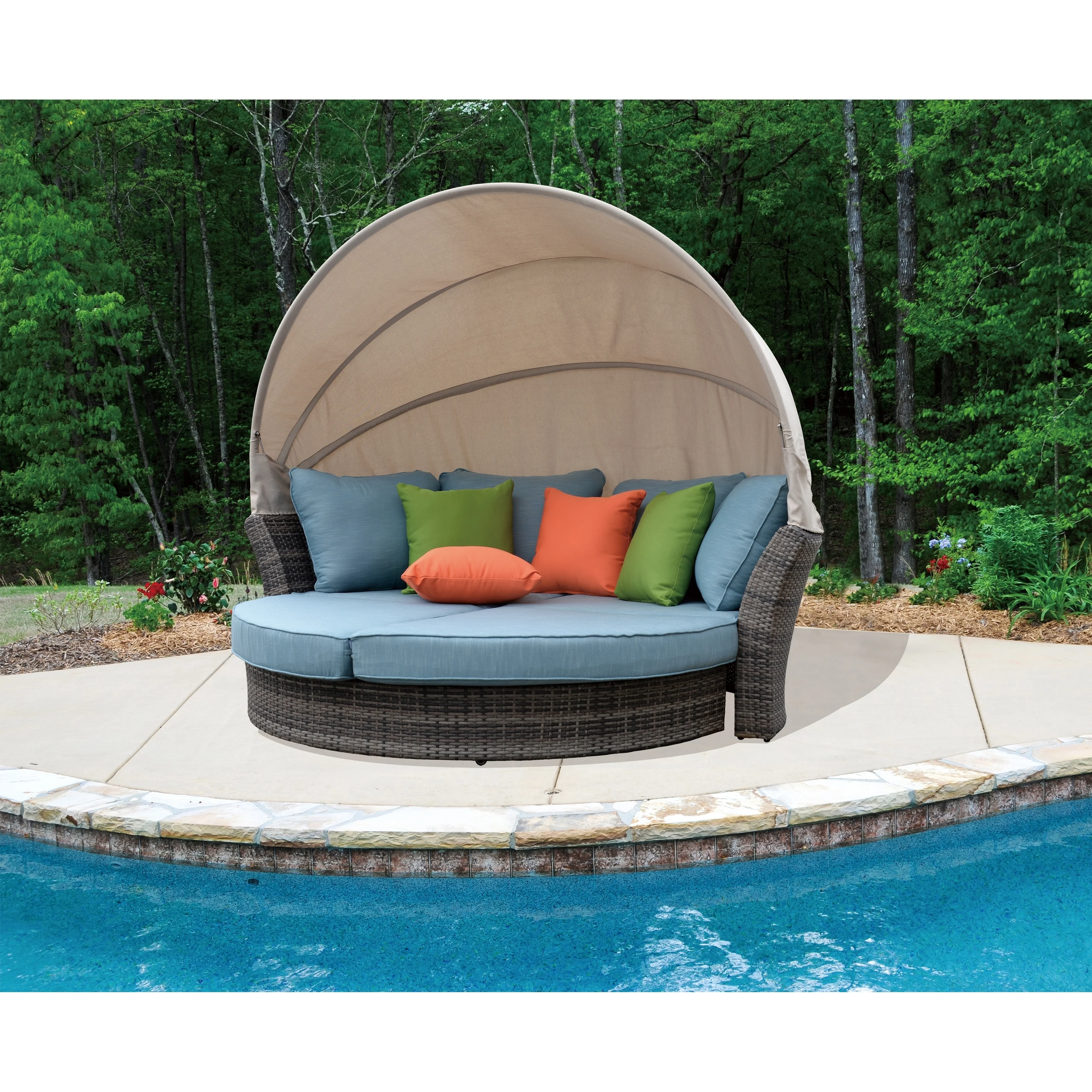 Coutyard Casual Taupe Eclipse Outdoor Expandable Oval Daybed with Canopy
